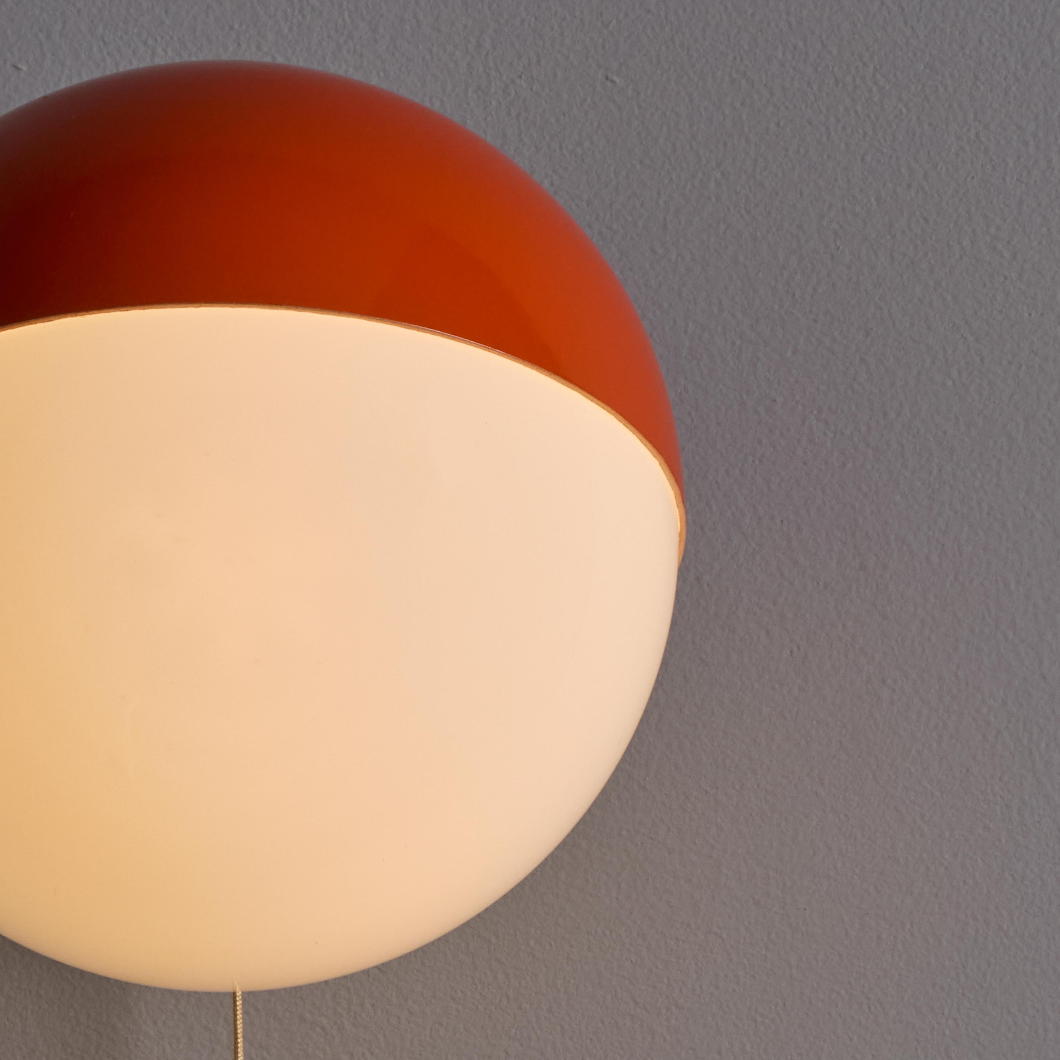 Late 20th Century 1970s Italian Orange Metal & Opaline Glass Wall Lamp Attributed to Guzzini For Sale