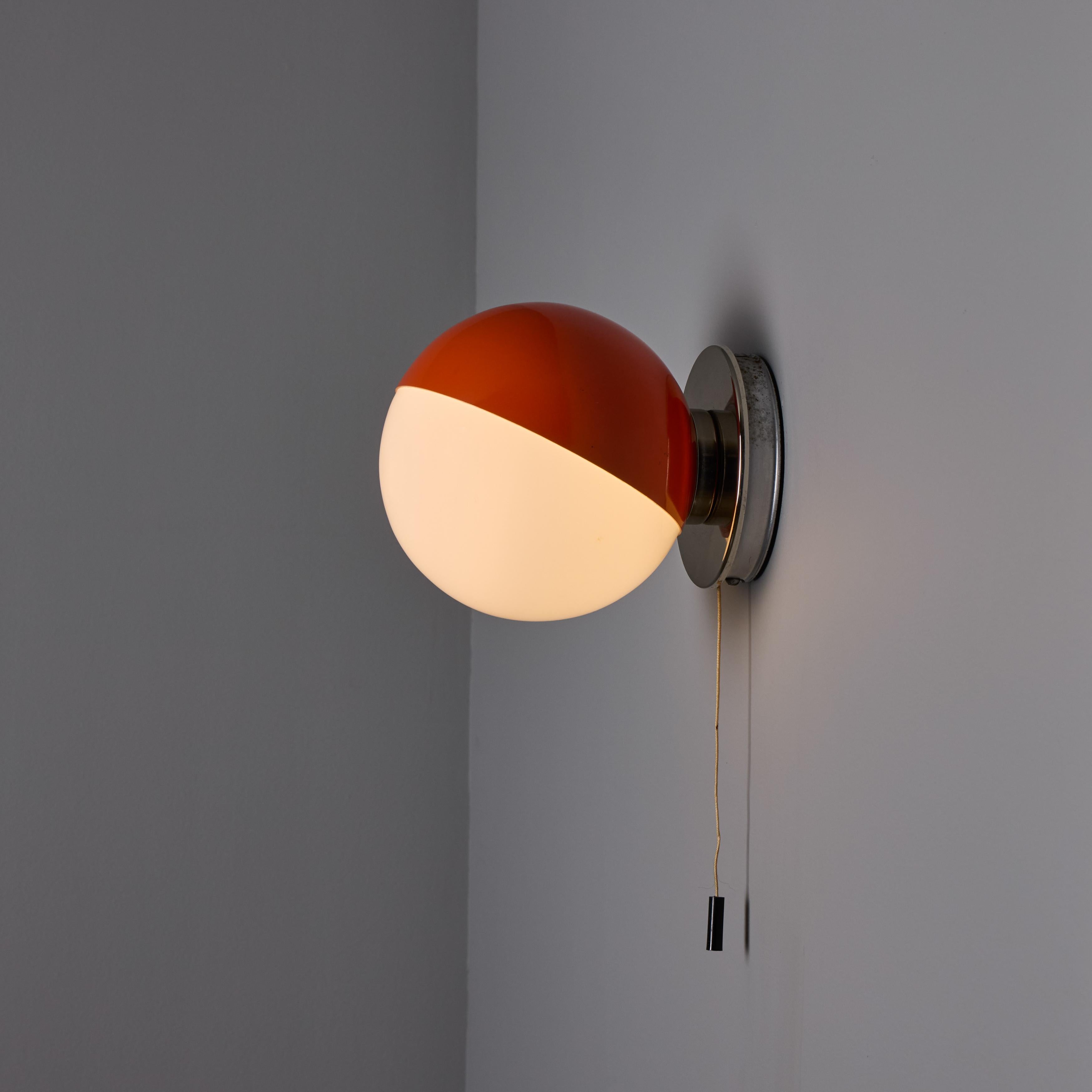 1970s Italian Orange Metal & Opaline Glass Wall Lamp Attributed to Guzzini For Sale 1