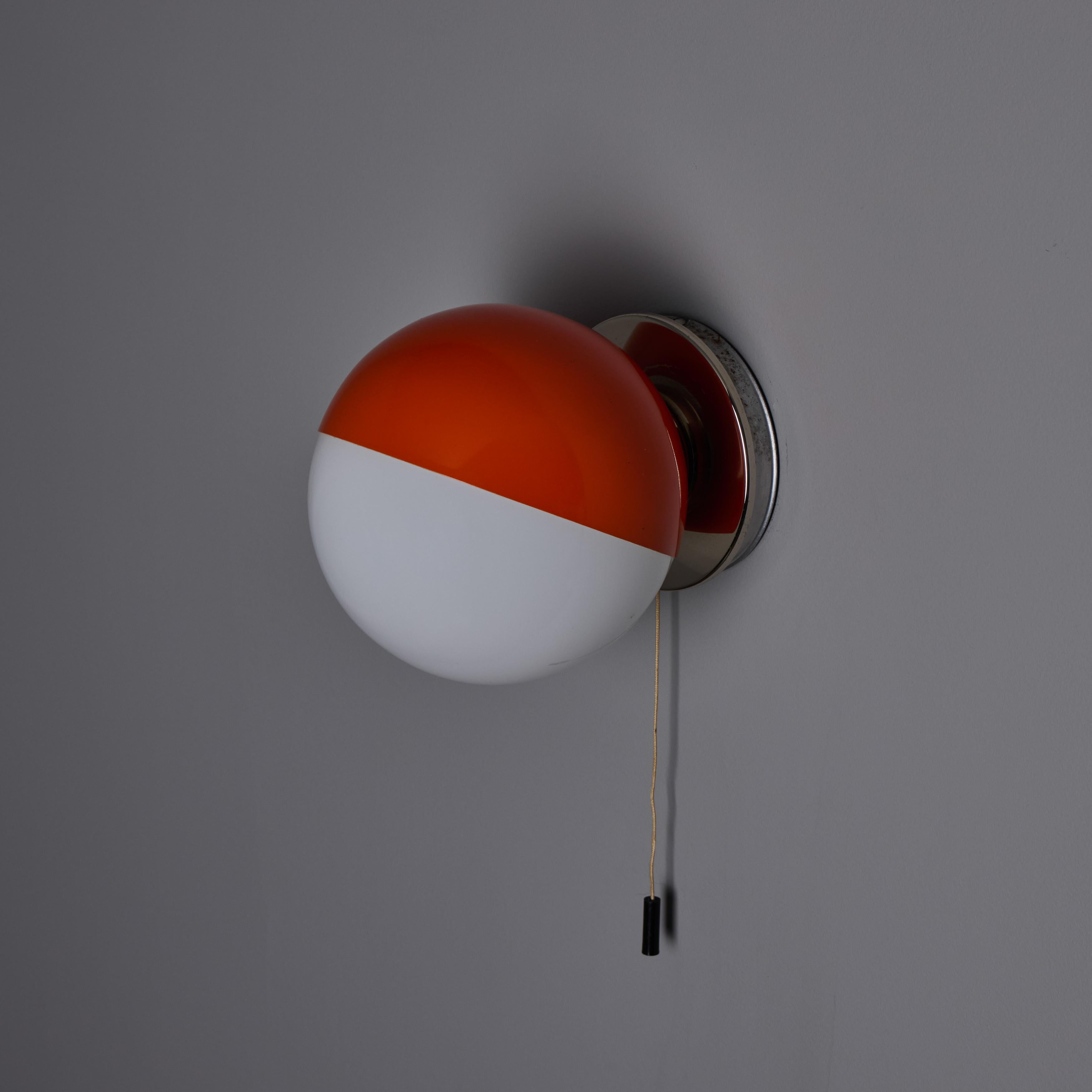 1970s Italian Orange Metal & Opaline Glass Wall Lamp Attributed to Guzzini For Sale 2