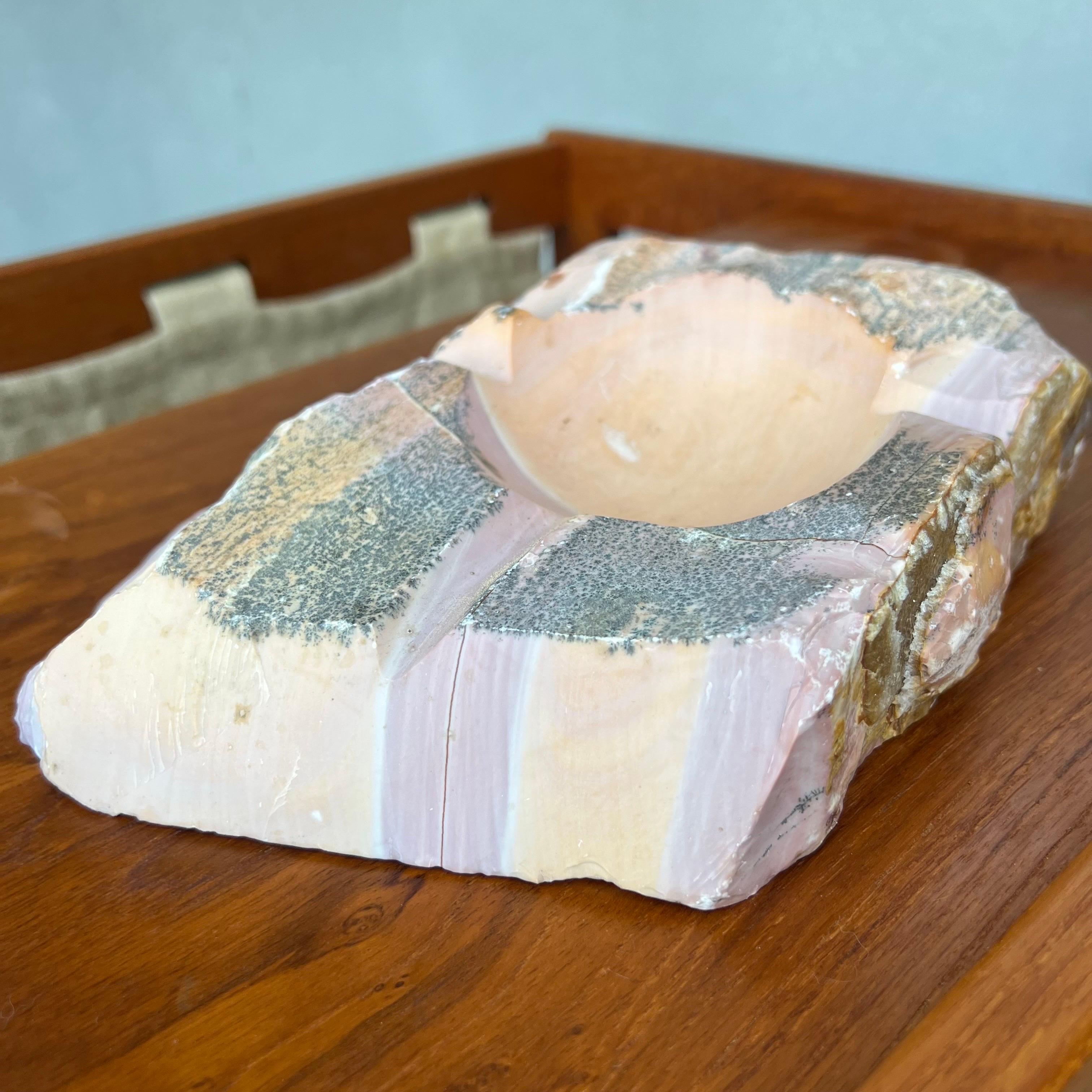 Alabaster 1970s Italian Organic Modern Pink Marble Onyx Ashtray For Sale