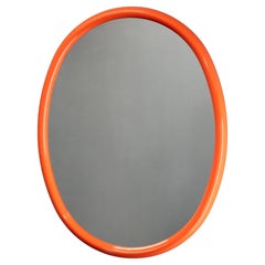 1970s Italian Oval Mirror in Orange Plastic Frame