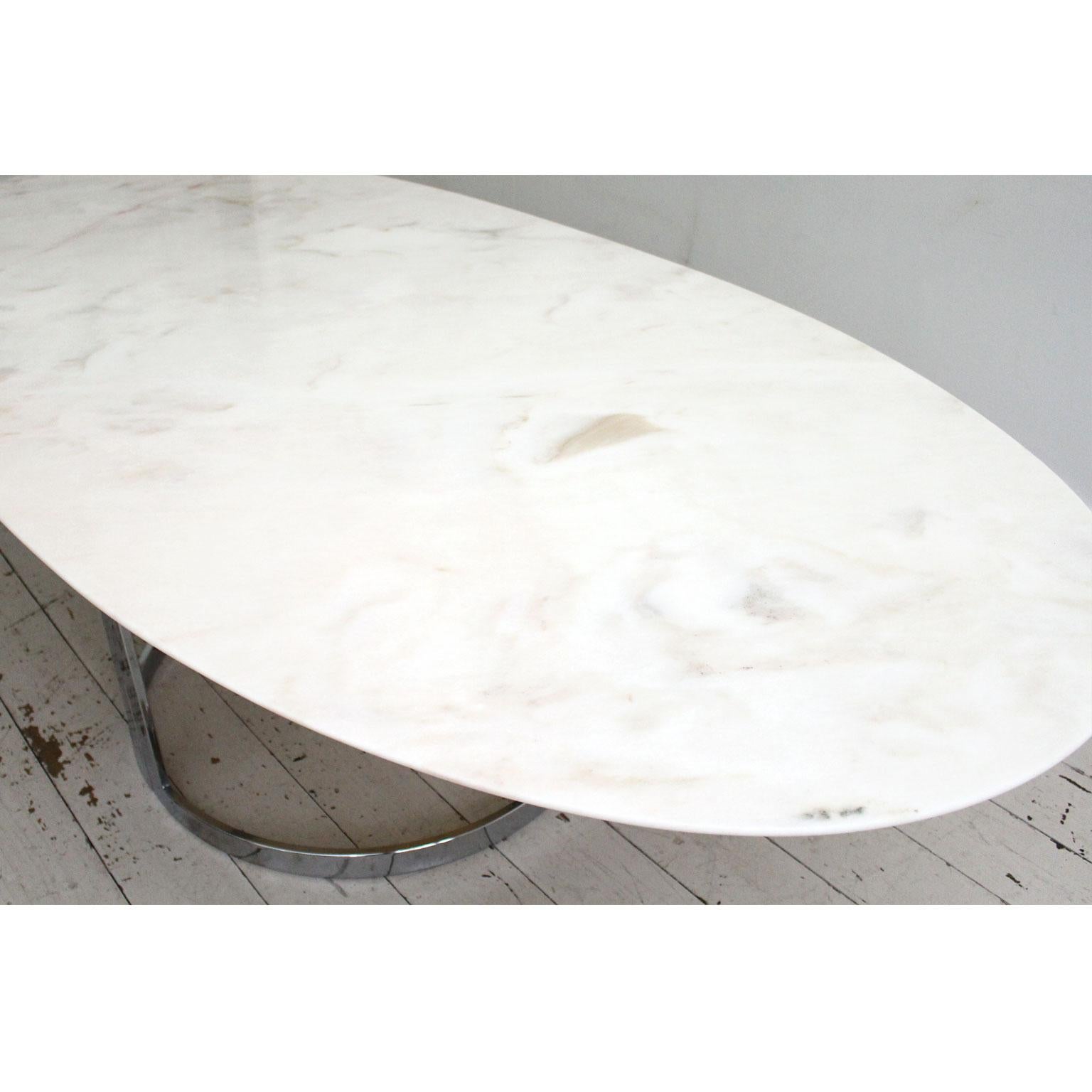 1970s Italian Oval Rosa Marble Dining Table with Chrome Base 5