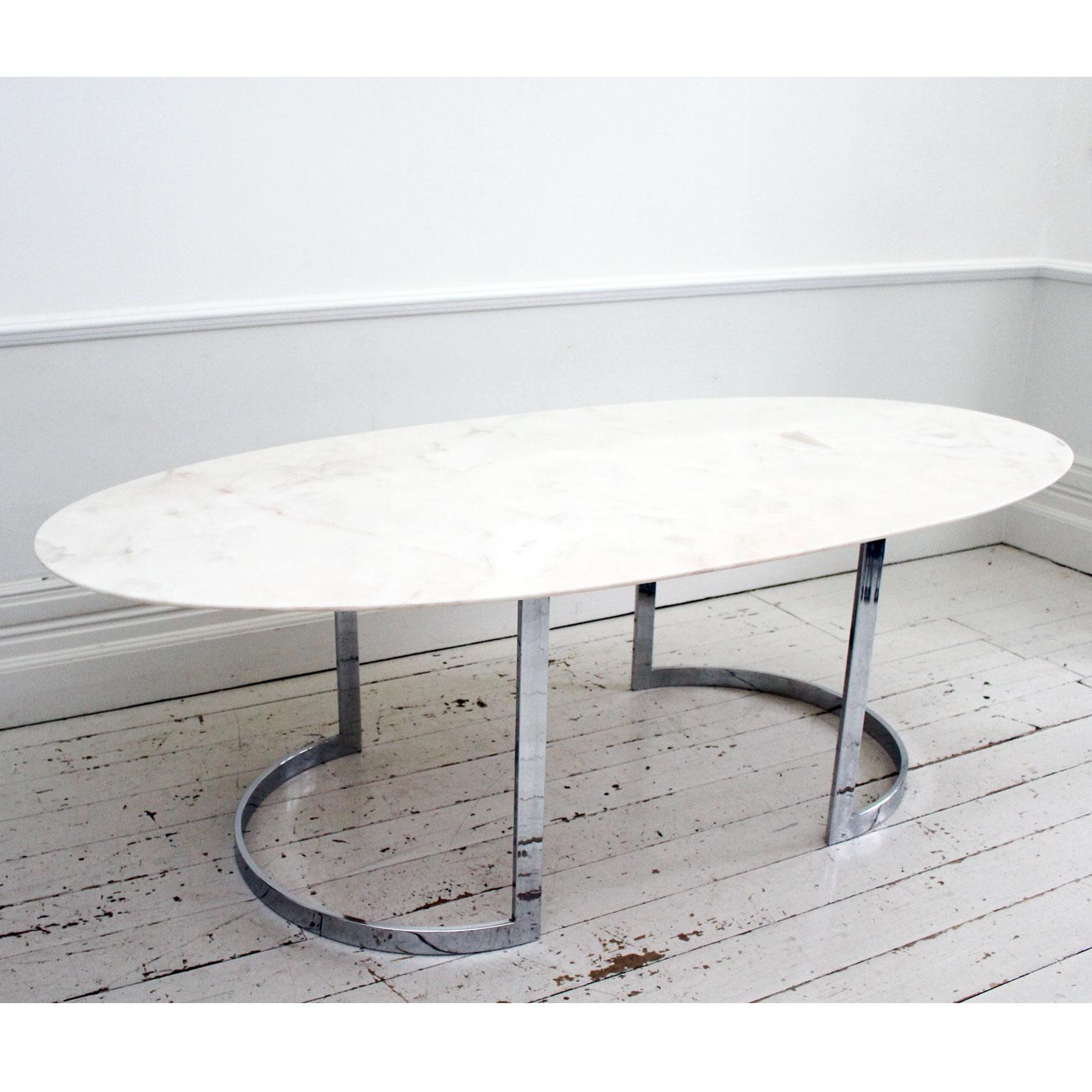 1970s Italian Oval Rosa Marble Dining Table with Chrome Base 6