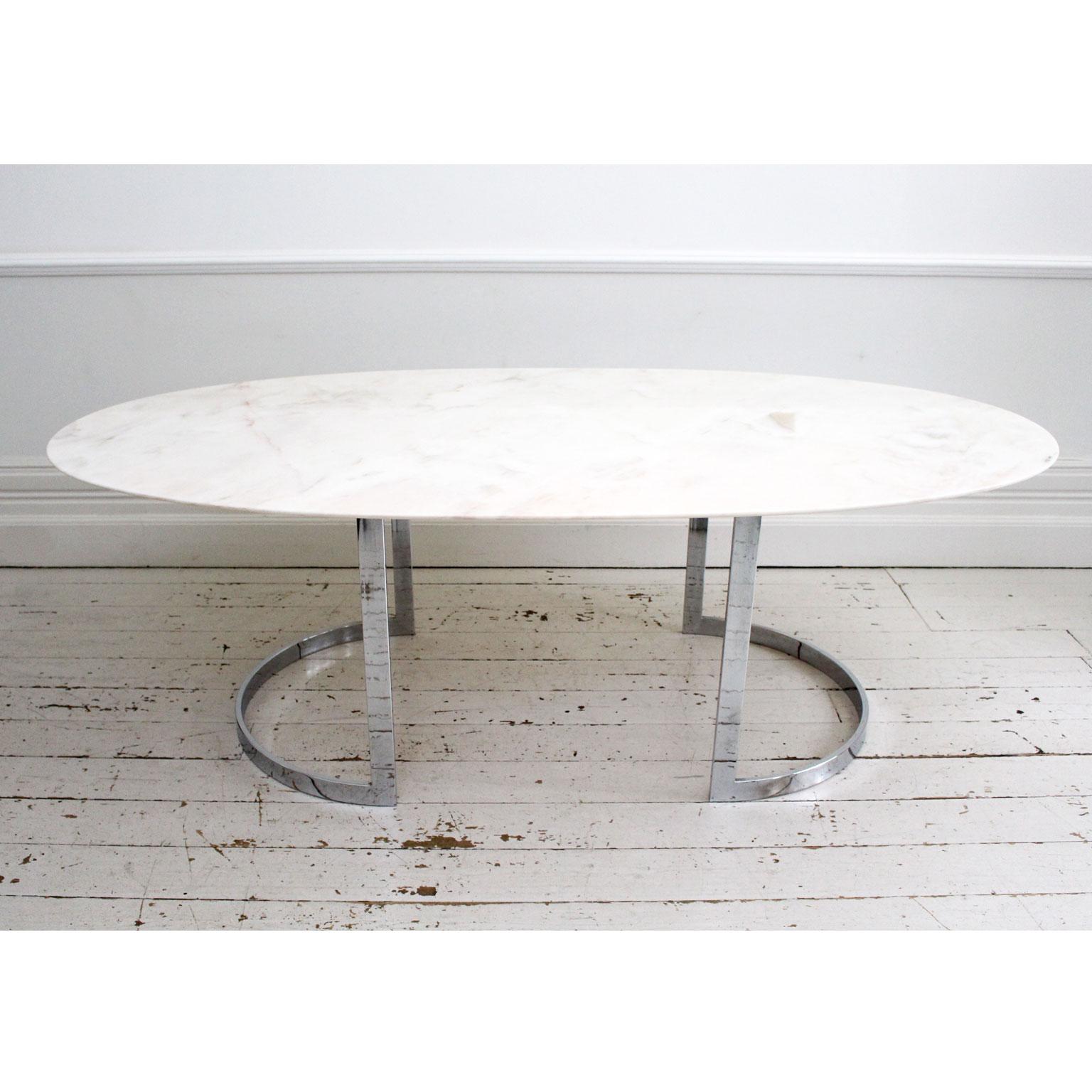 1970s Italian Oval Rosa Marble Dining Table with Chrome Base 7