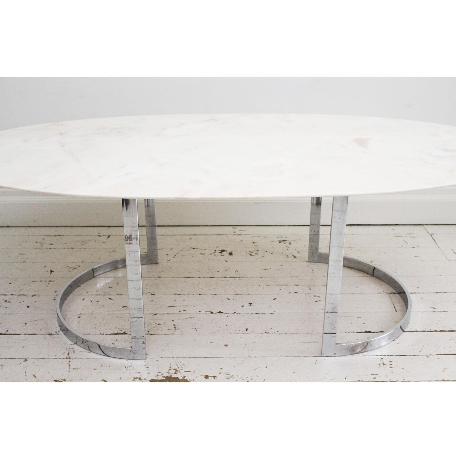 1970s Italian Oval Rosa Marble Dining Table with Chrome Base 8