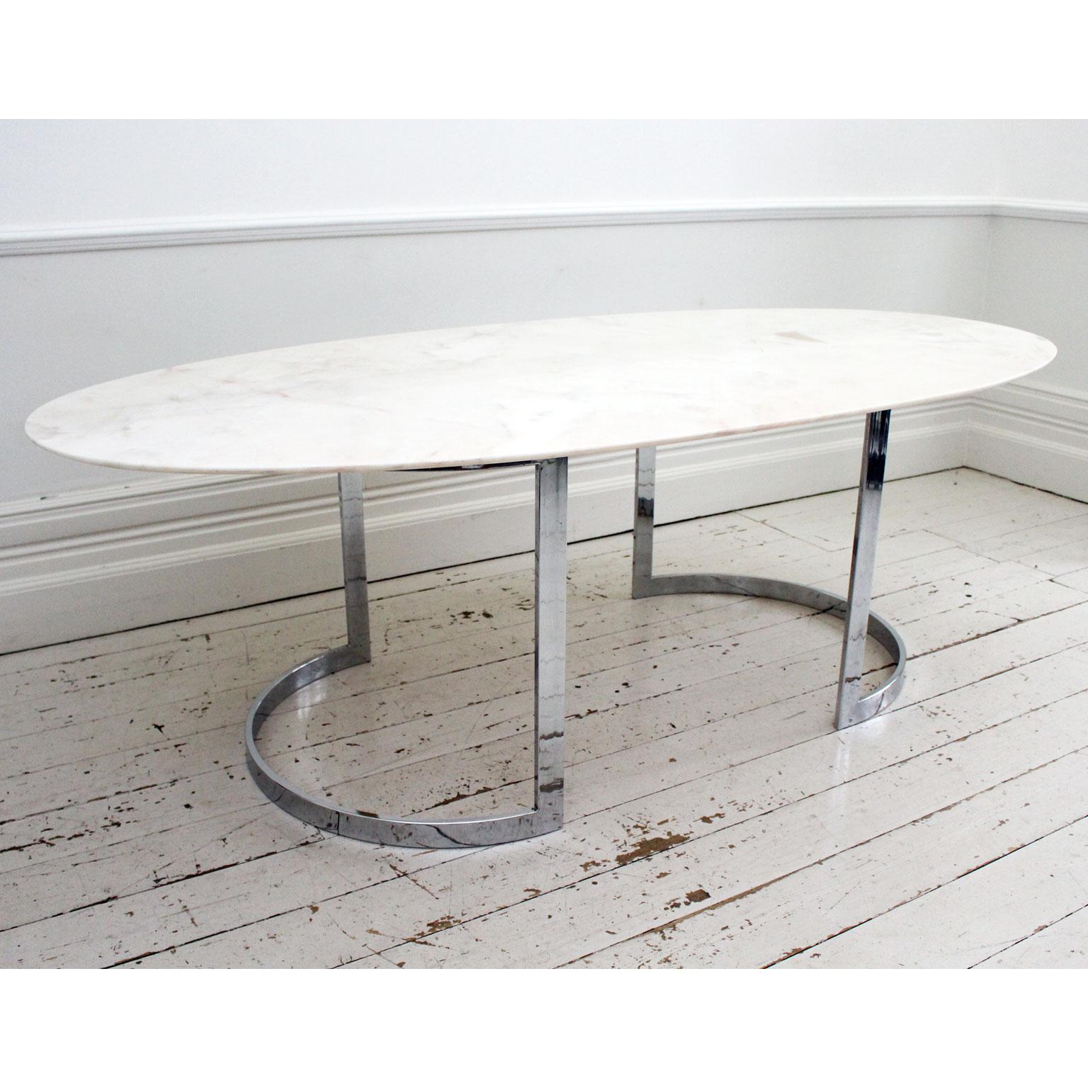 1970s Italian Oval Rosa Marble Dining Table with Chrome Base 9