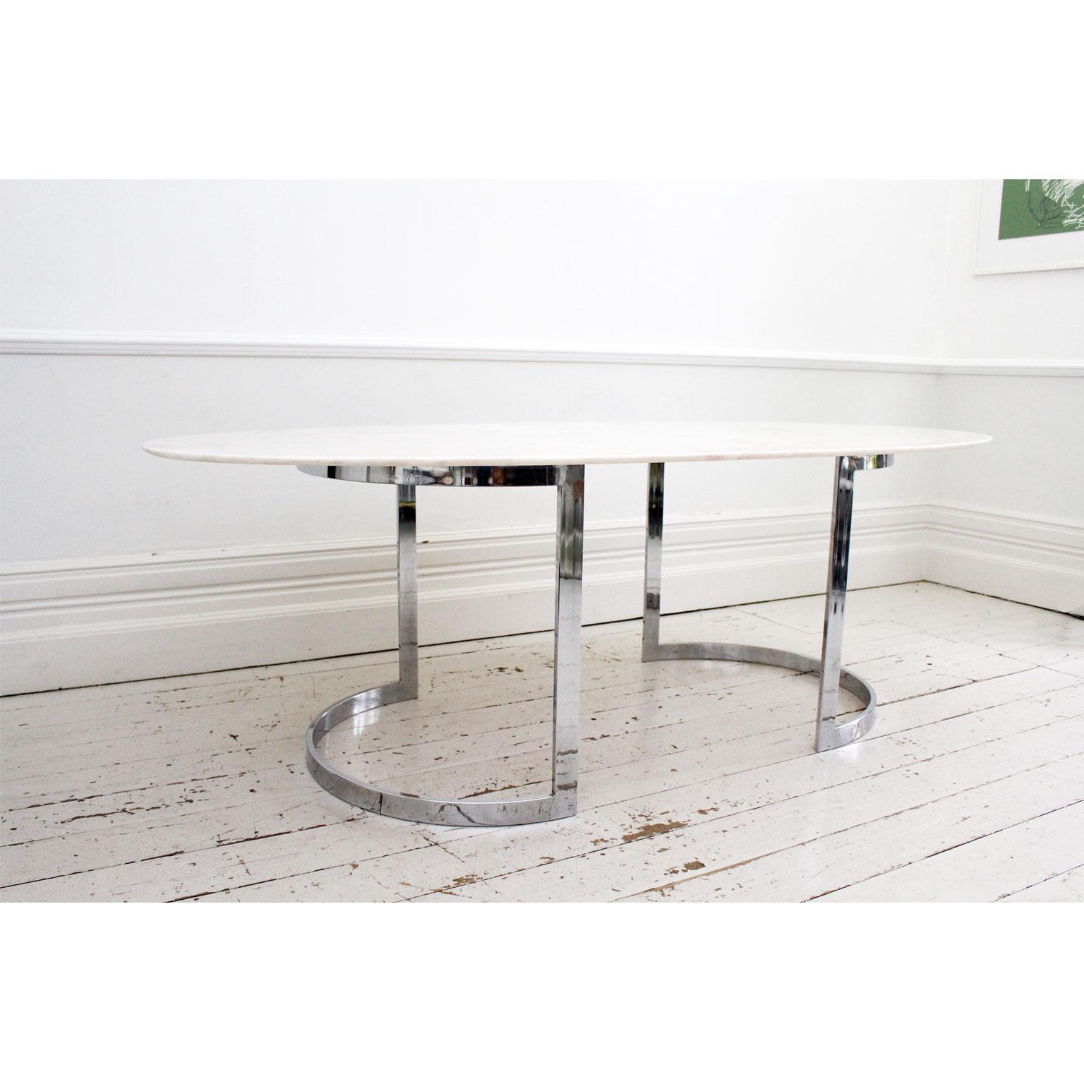 1970s Italian Oval Rosa Marble Dining Table with Chrome Base 10