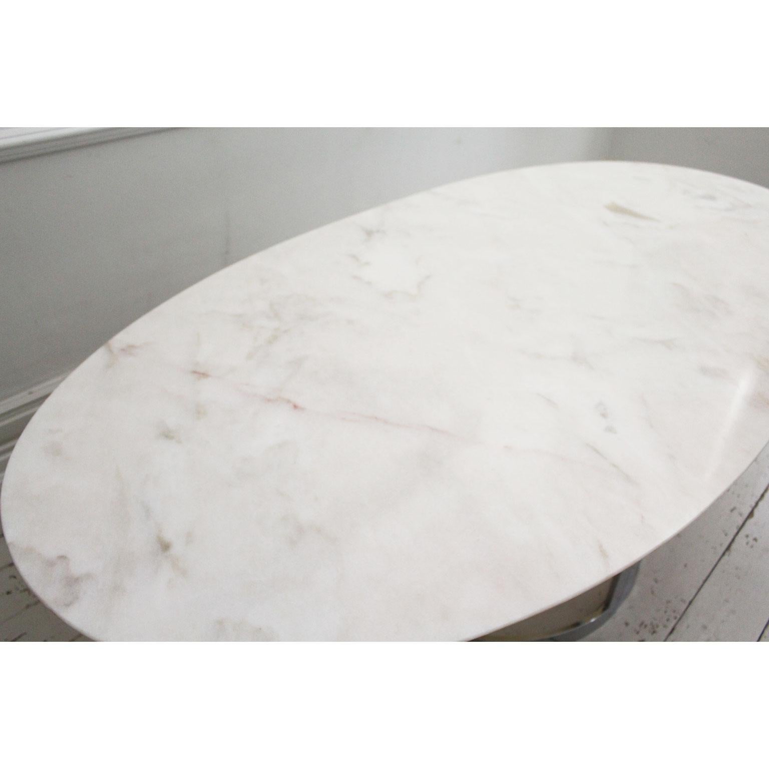 1970s Italian Oval Rosa Marble Dining Table with Chrome Base 11