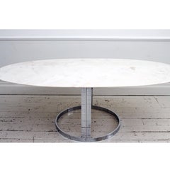 1970s Italian Oval Rosa Marble Dining Table with Chrome Base
