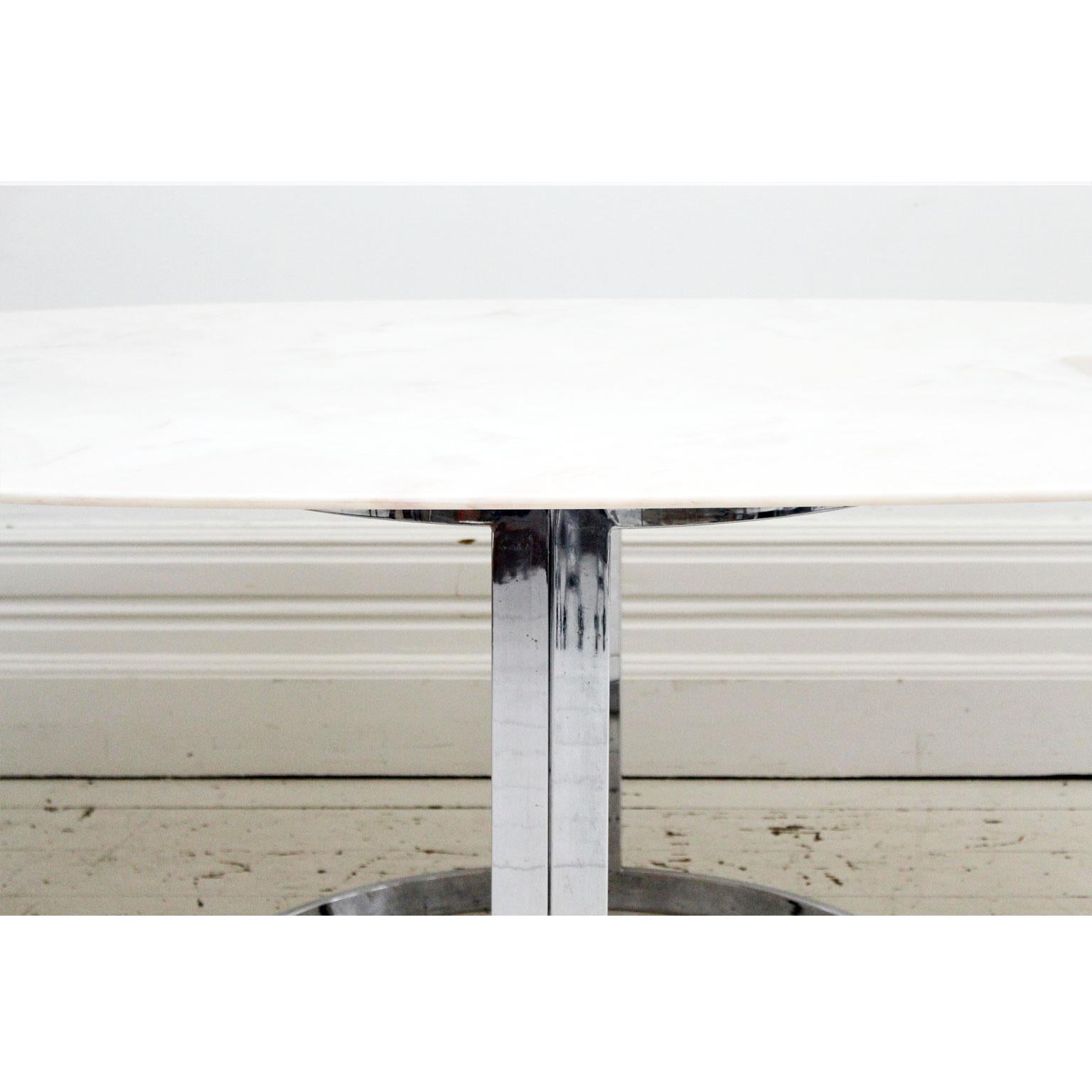 1970s Italian Oval Rosa Marble Dining Table with Chrome Base In Good Condition In Kent, GB
