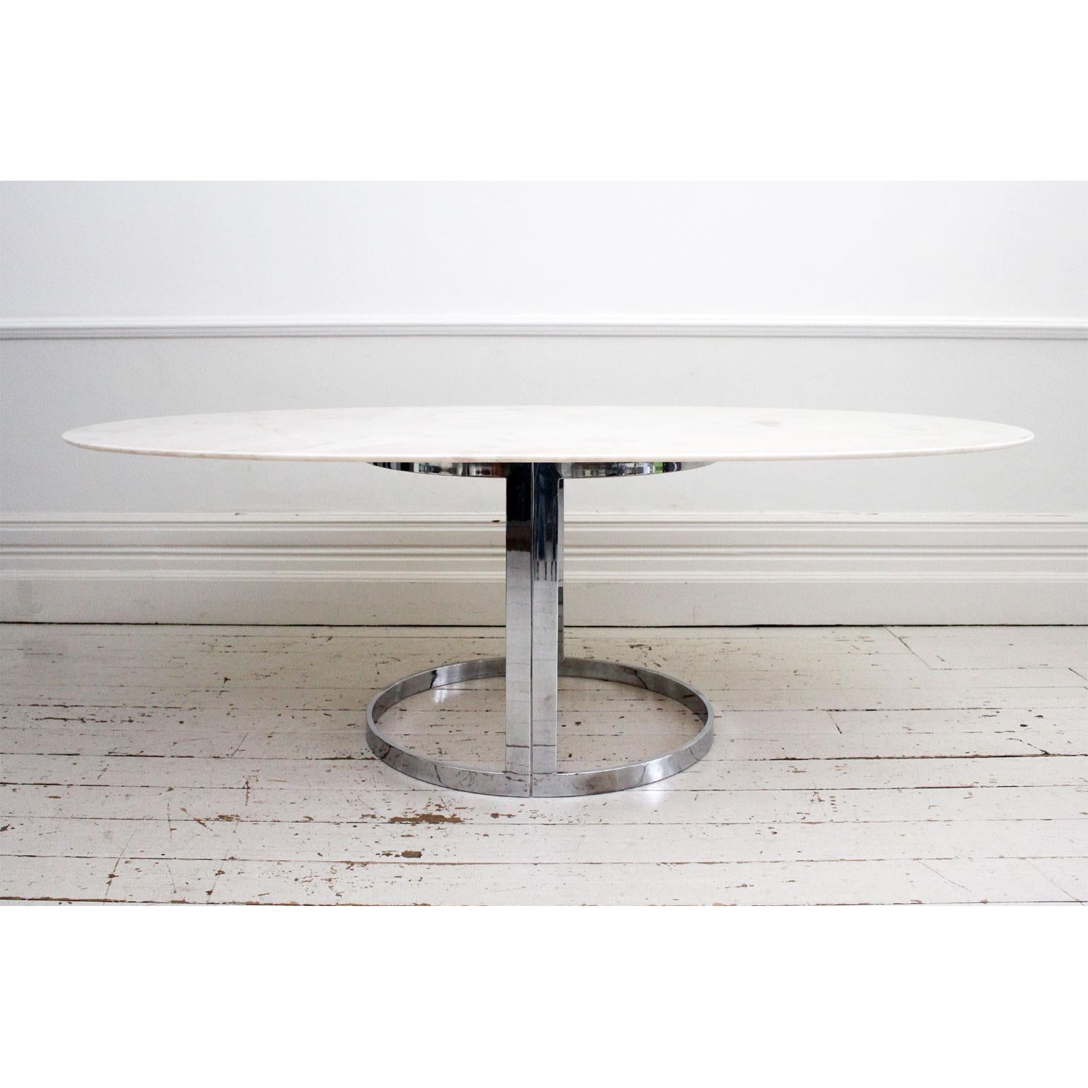 Late 20th Century 1970s Italian Oval Rosa Marble Dining Table with Chrome Base