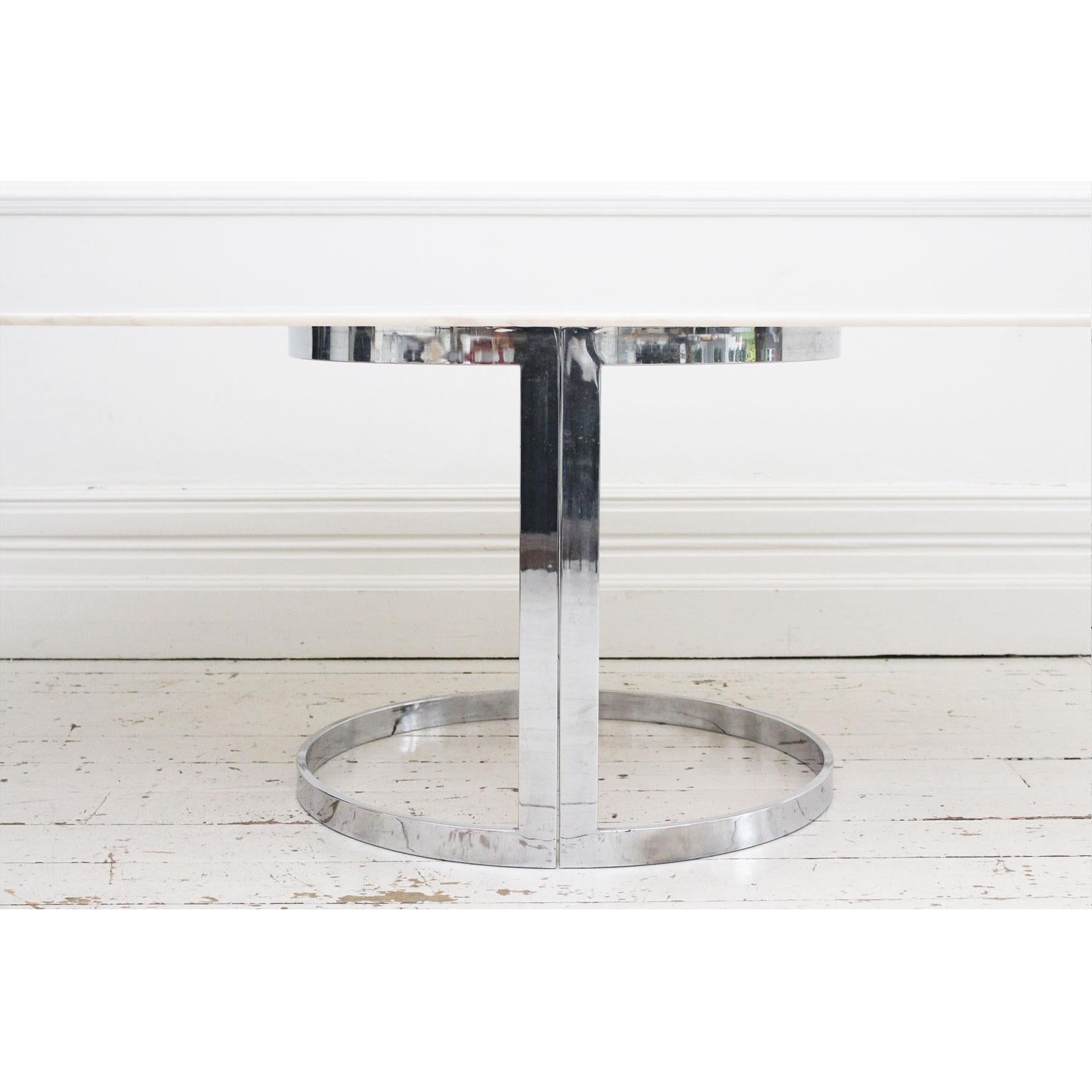 1970s Italian Oval Rosa Marble Dining Table with Chrome Base 1