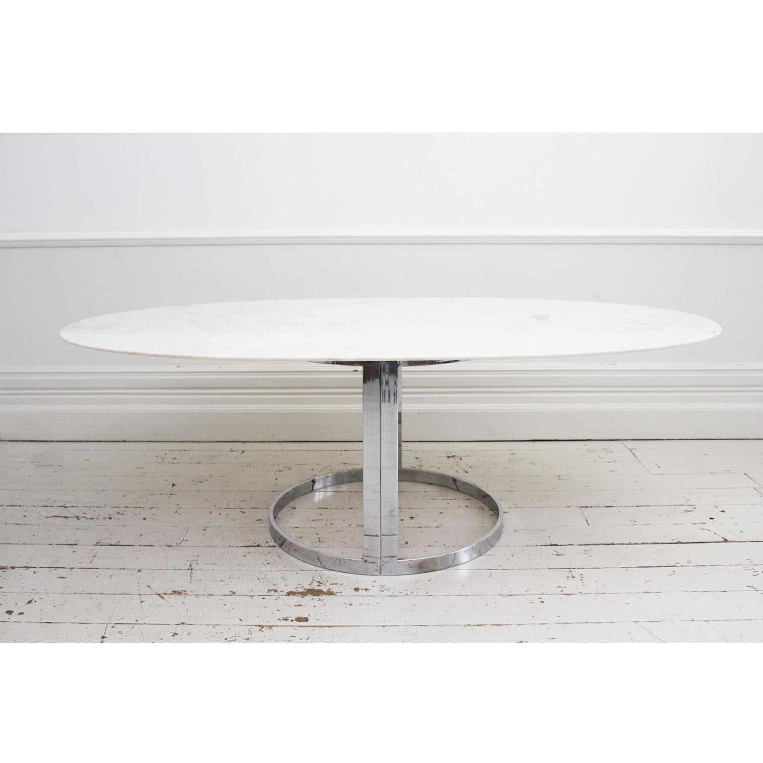 1970s Italian Oval Rosa Marble Dining Table with Chrome Base 2