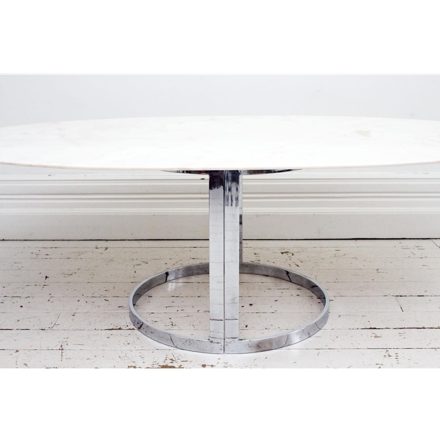 1970s Italian Oval Rosa Marble Dining Table with Chrome Base 3