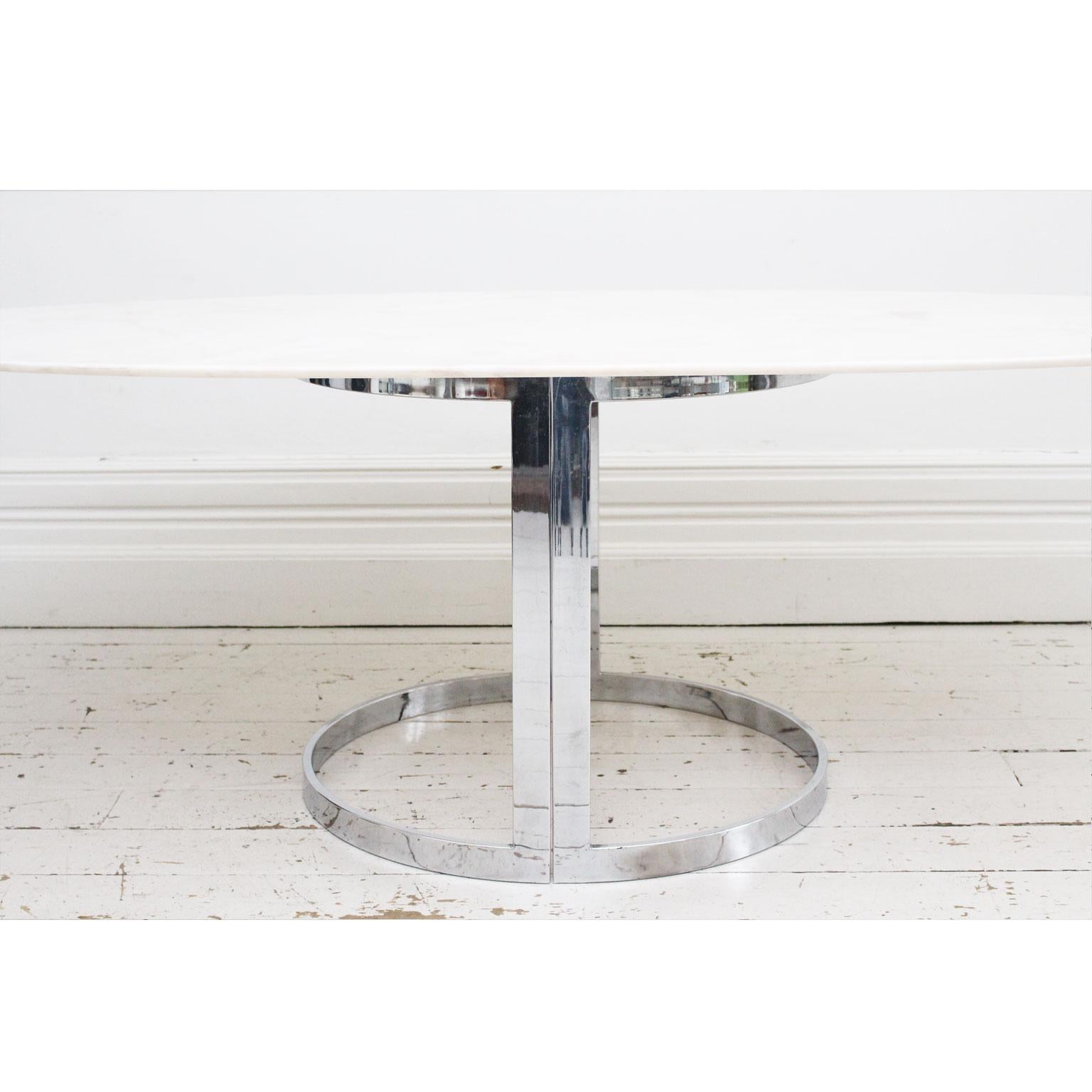 1970s Italian Oval Rosa Marble Dining Table with Chrome Base 4