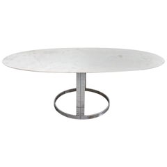 1970s Italian Oval Rosa Marble Dining Table with Chrome Base