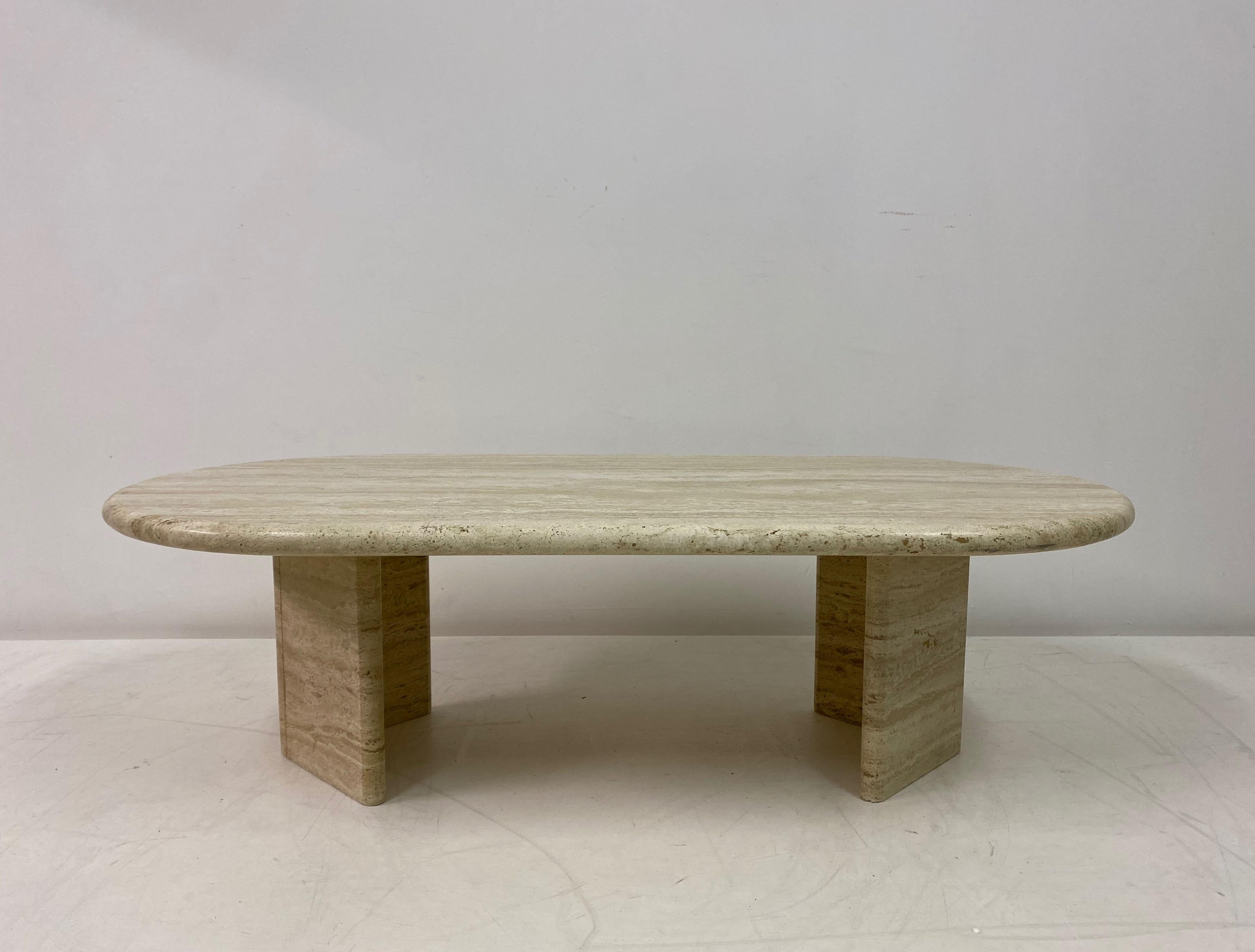 1970s Italian Oval Travertine Coffee Table In Good Condition In London, London