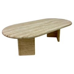 1970s Italian Oval Travertine Coffee Table