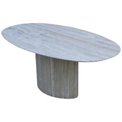 1970s Italian Oval Travertine Dining Table Attributed to Ello
