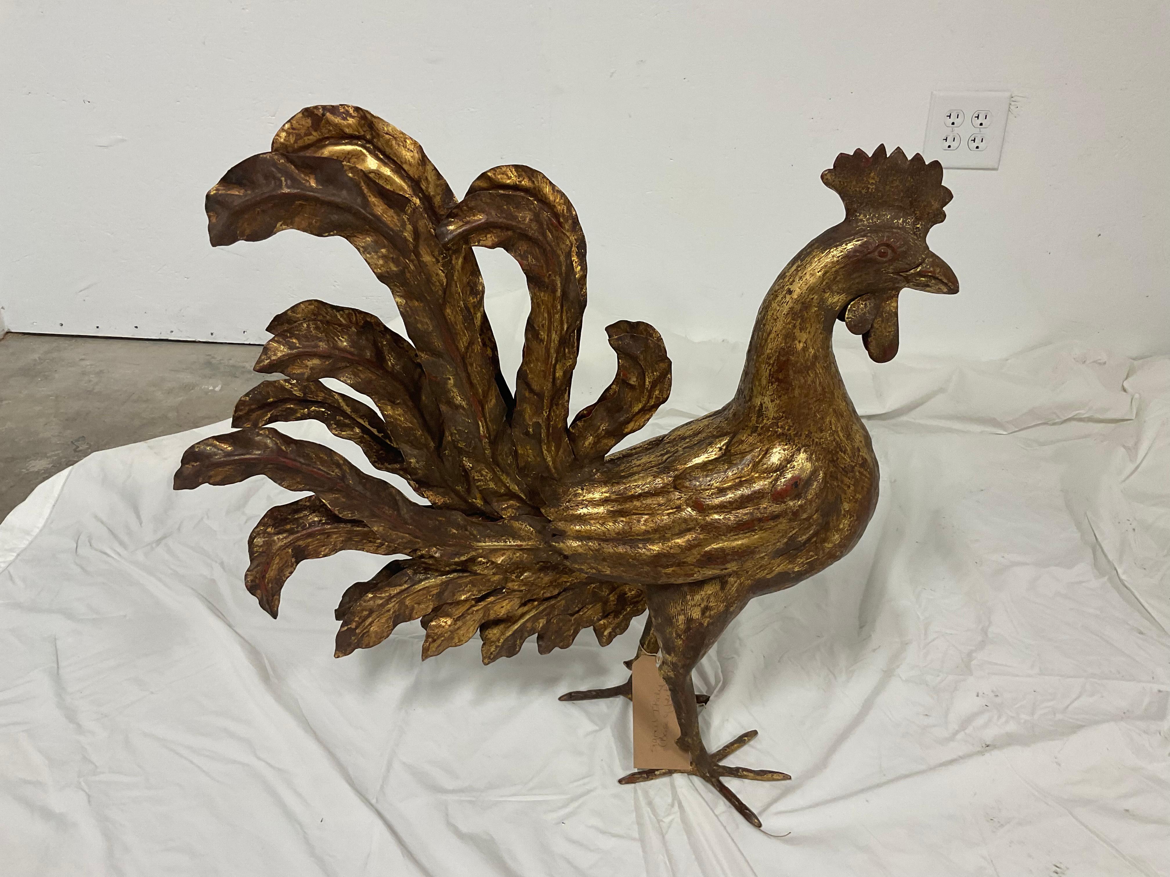 Most unusual, gilt metal, Italian rooster! I have never seen this piece before, and have bought many, many Italian pieces, over the years! He is absolutely wonderfully detailed, and is larger than a life size rooster. Heavier than expected, and