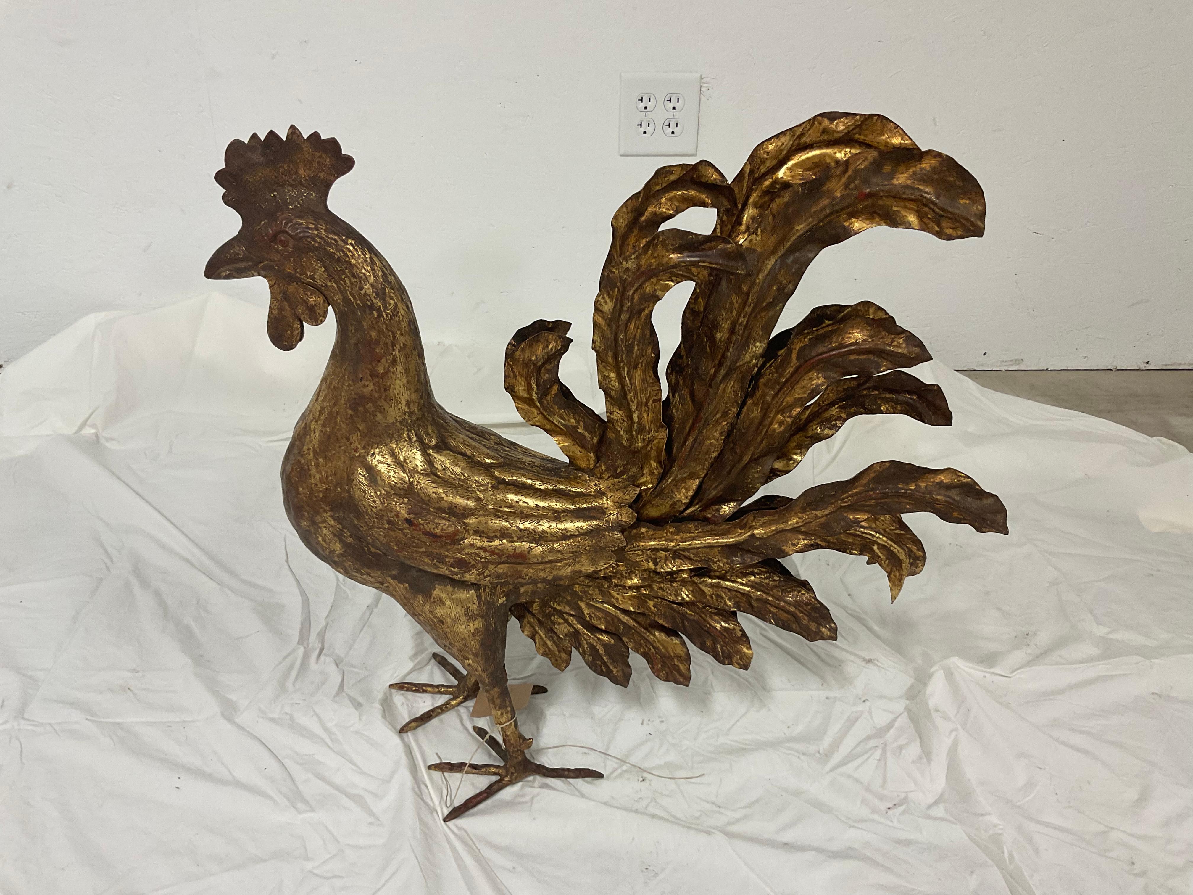 1970s Italian Oversized Gilt Metal Rooster In Good Condition For Sale In Marietta, GA