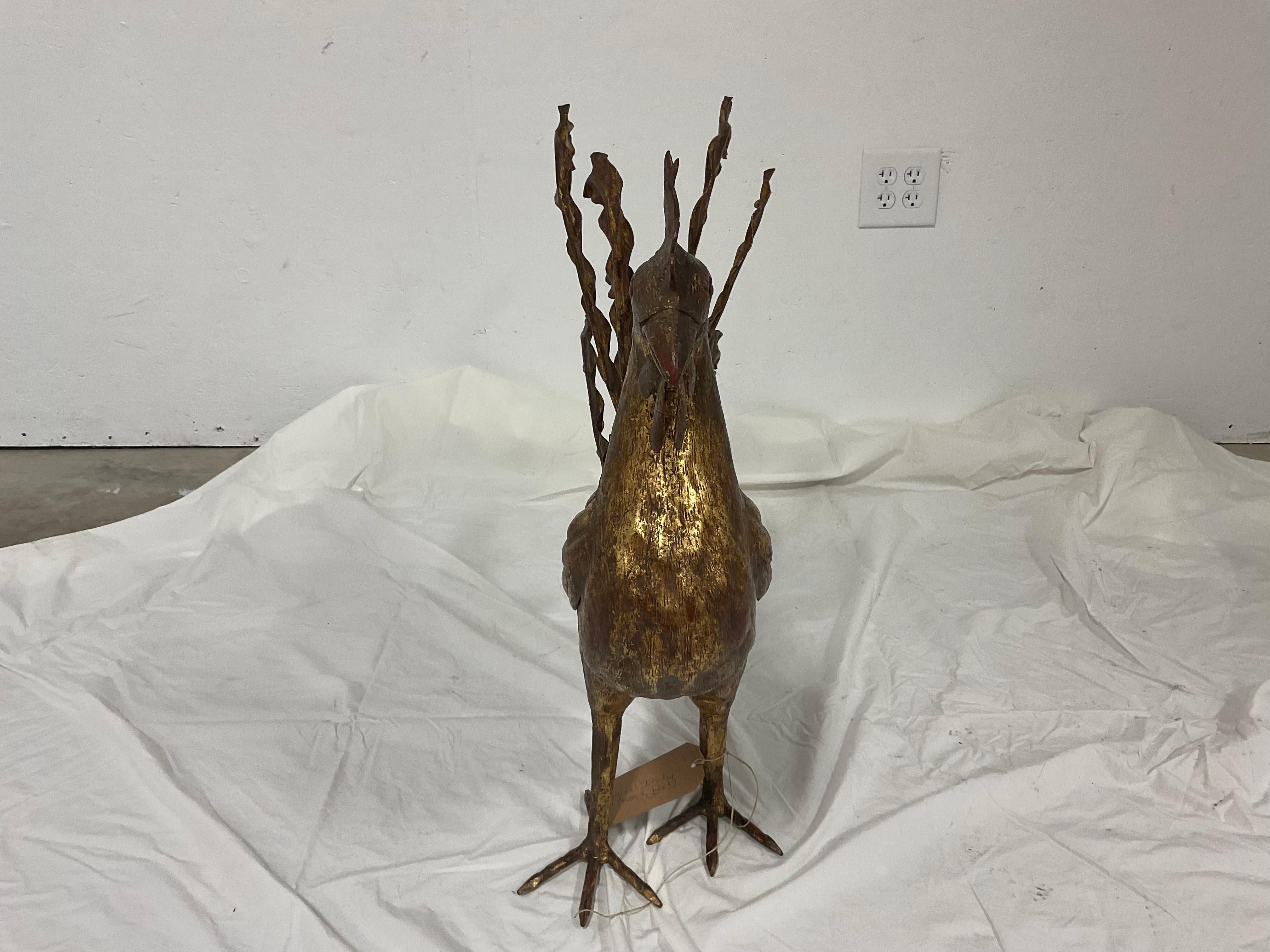 Late 20th Century 1970s Italian Oversized Gilt Metal Rooster For Sale