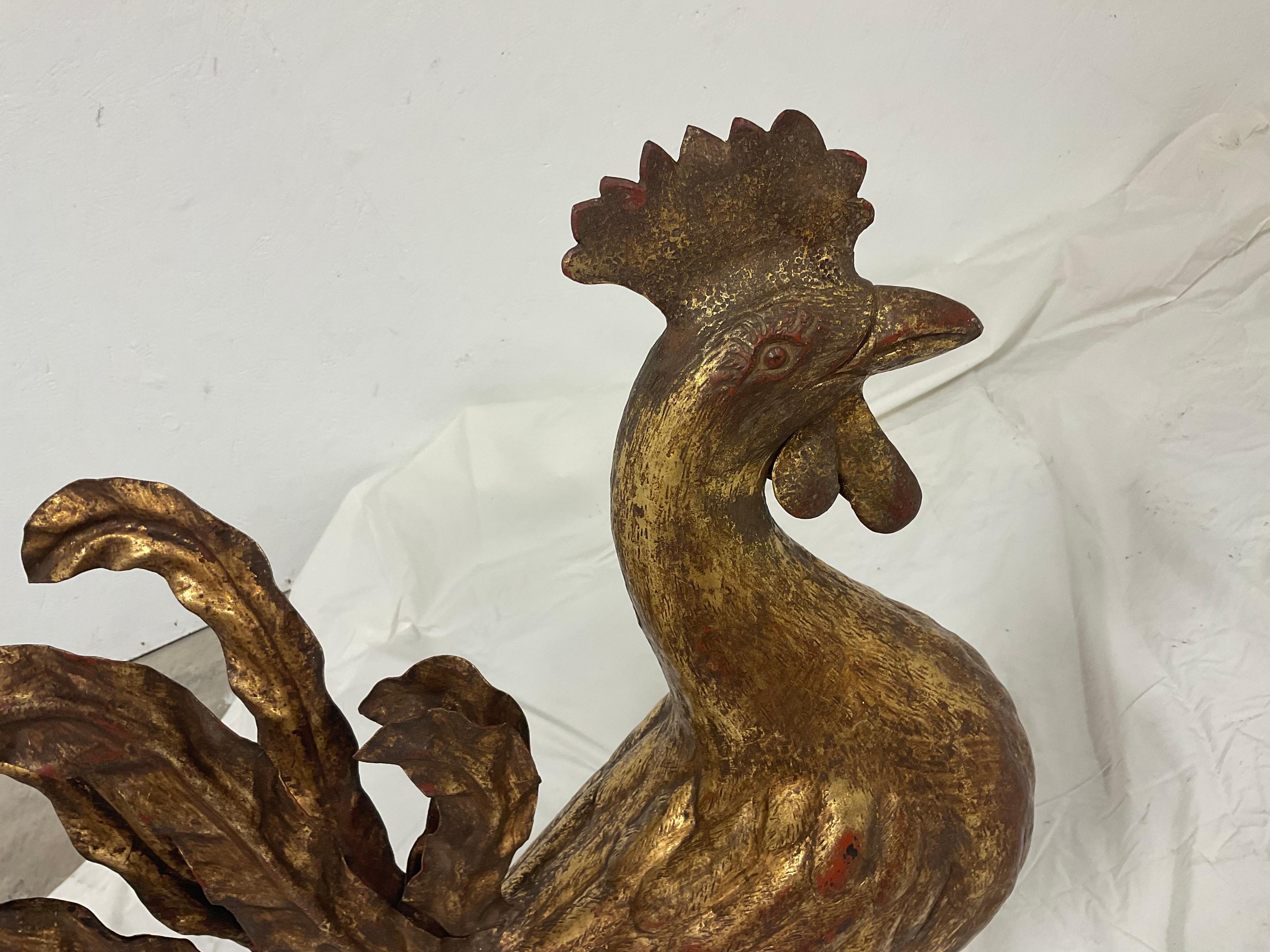 1970s Italian Oversized Gilt Metal Rooster For Sale 1