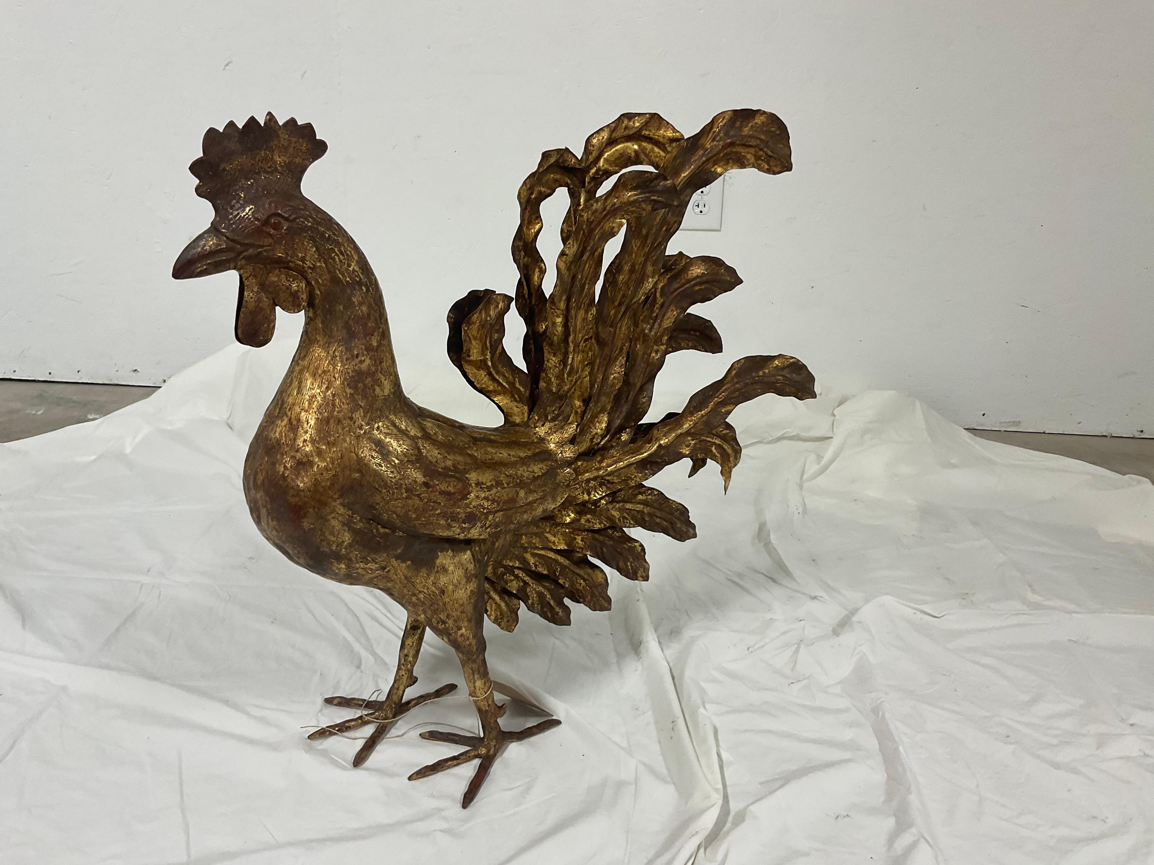 1970s Italian Oversized Gilt Metal Rooster For Sale 2