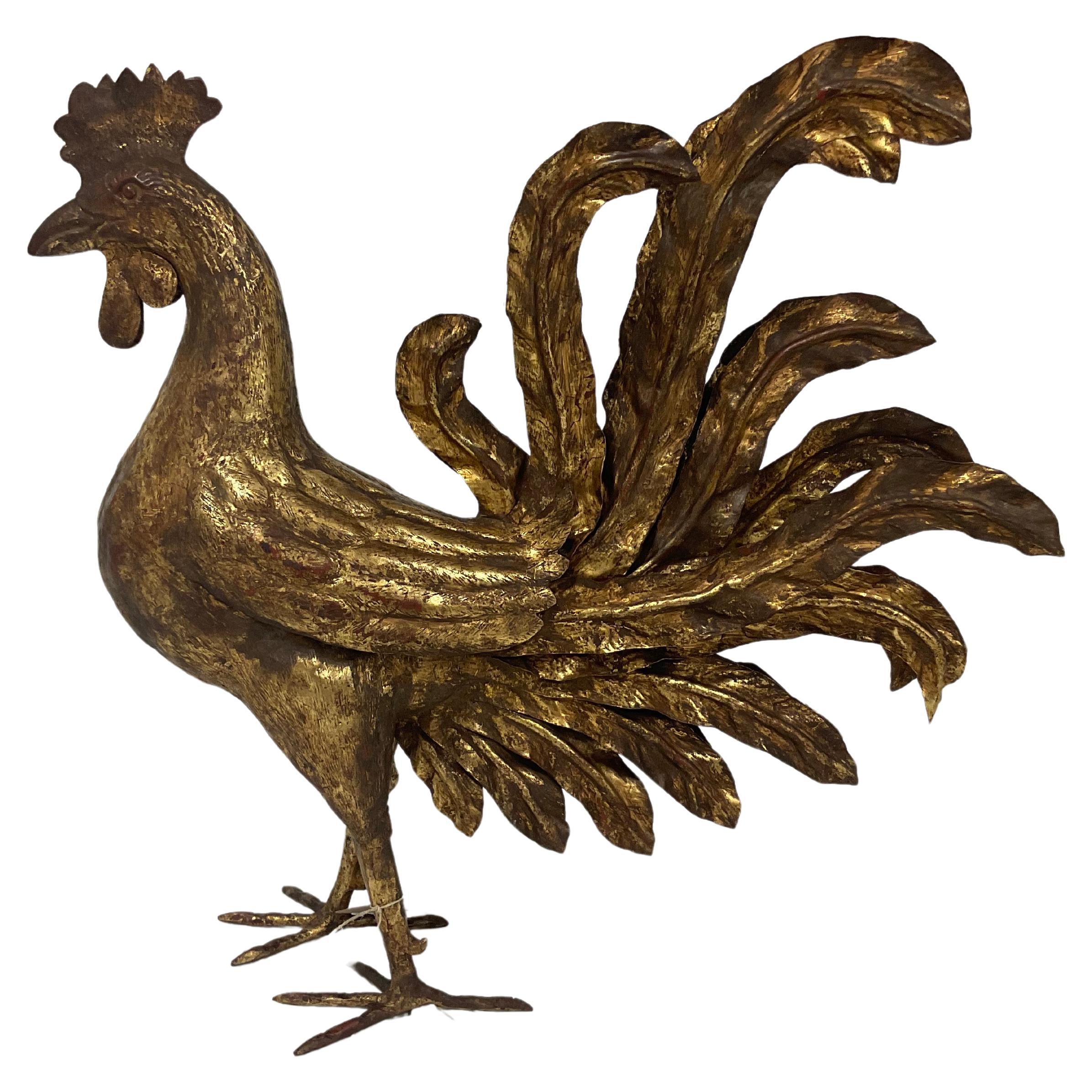 1970s Italian Oversized Gilt Metal Rooster For Sale