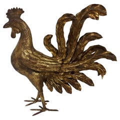 Coq italien surdimensionné en métal doré des années 1970