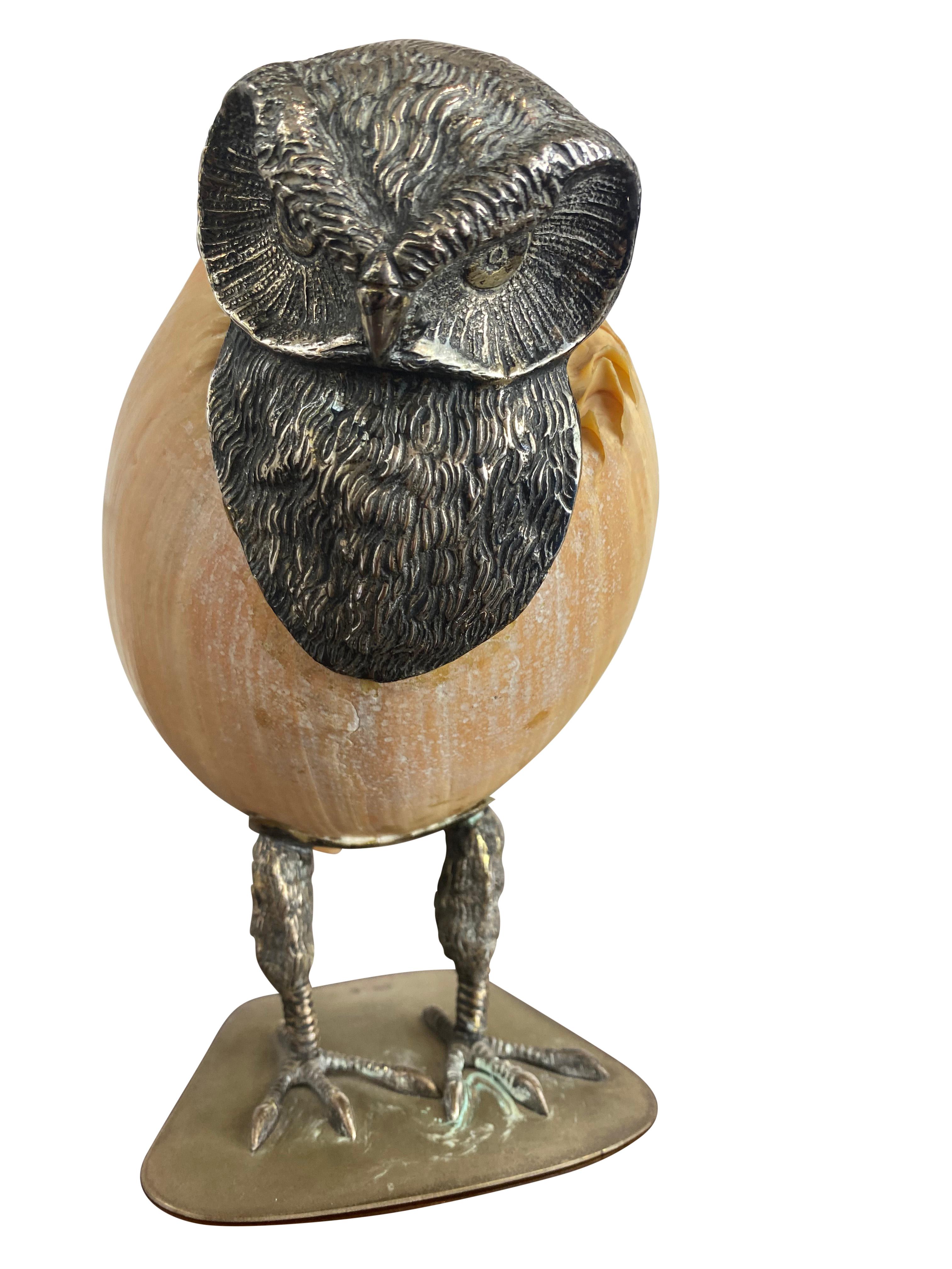 Silvered 1970s Italian Owl Sculpture Att. Gabriella Binazzi