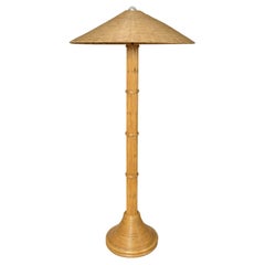 1970s Italian Pagoda Bamboo Rattan Wicker Standard Lamp Tiki Crespi