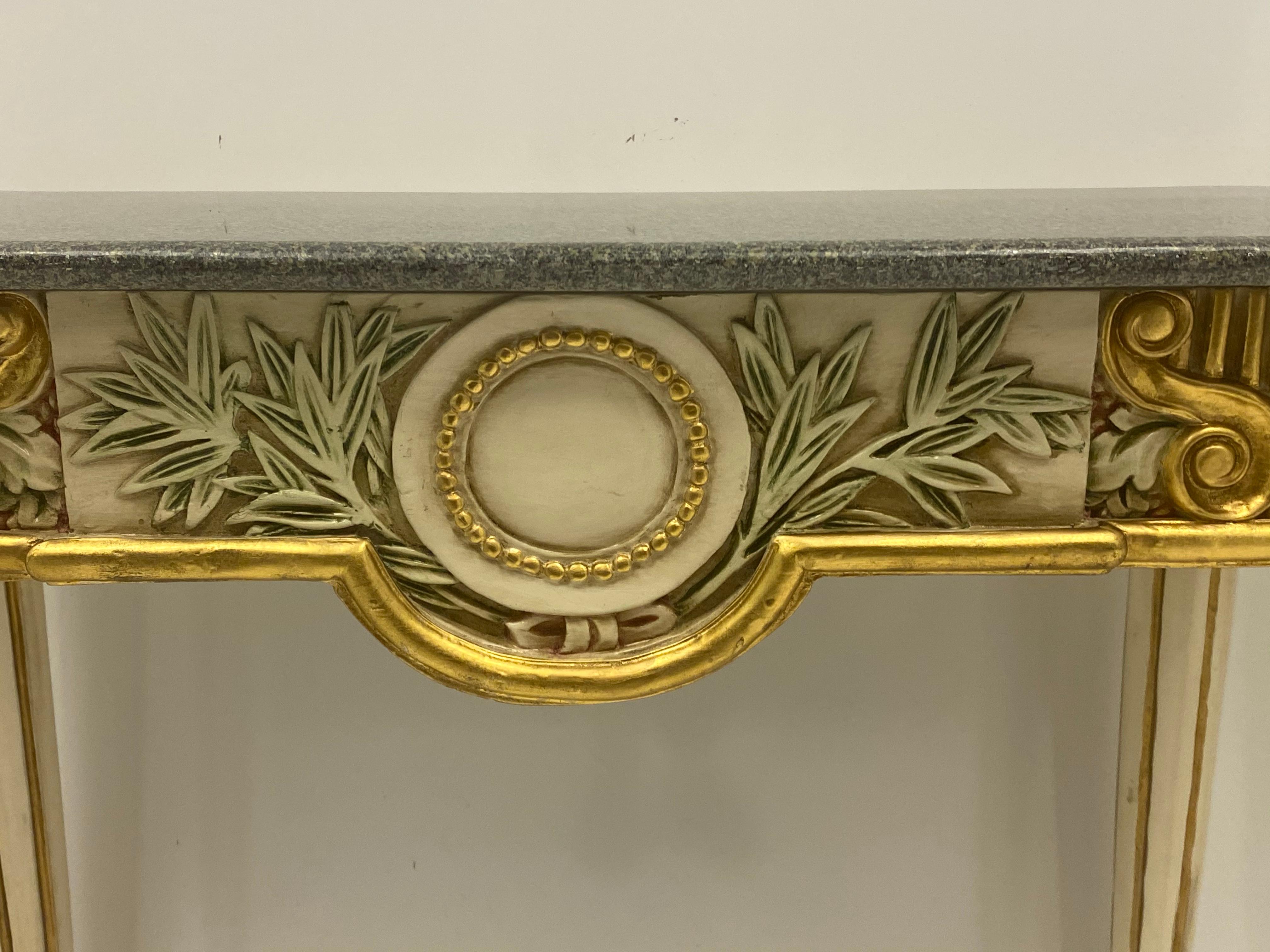 1970s Italian Painted Giltwood and Stone Console Tables, a Pair In Good Condition In Kennesaw, GA