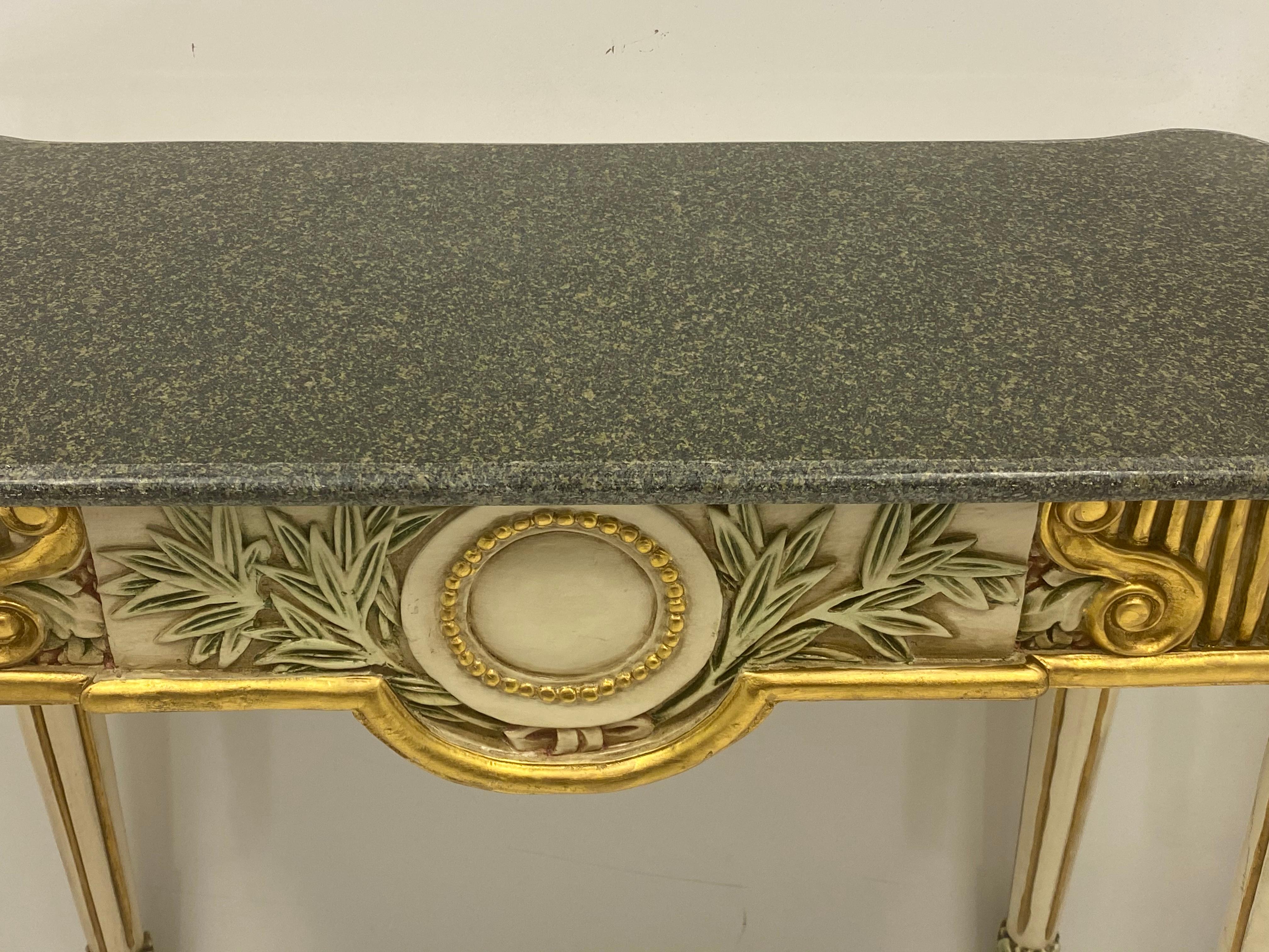 1970s Italian Painted Giltwood and Stone Console Tables, a Pair 2