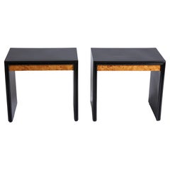1970s Italian Pair of Burl Wood Black Lacquer Tables