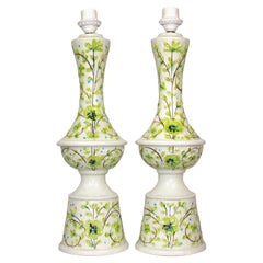 1970s Italian Pair of Large Ceramic Table Lamps Floral Motif