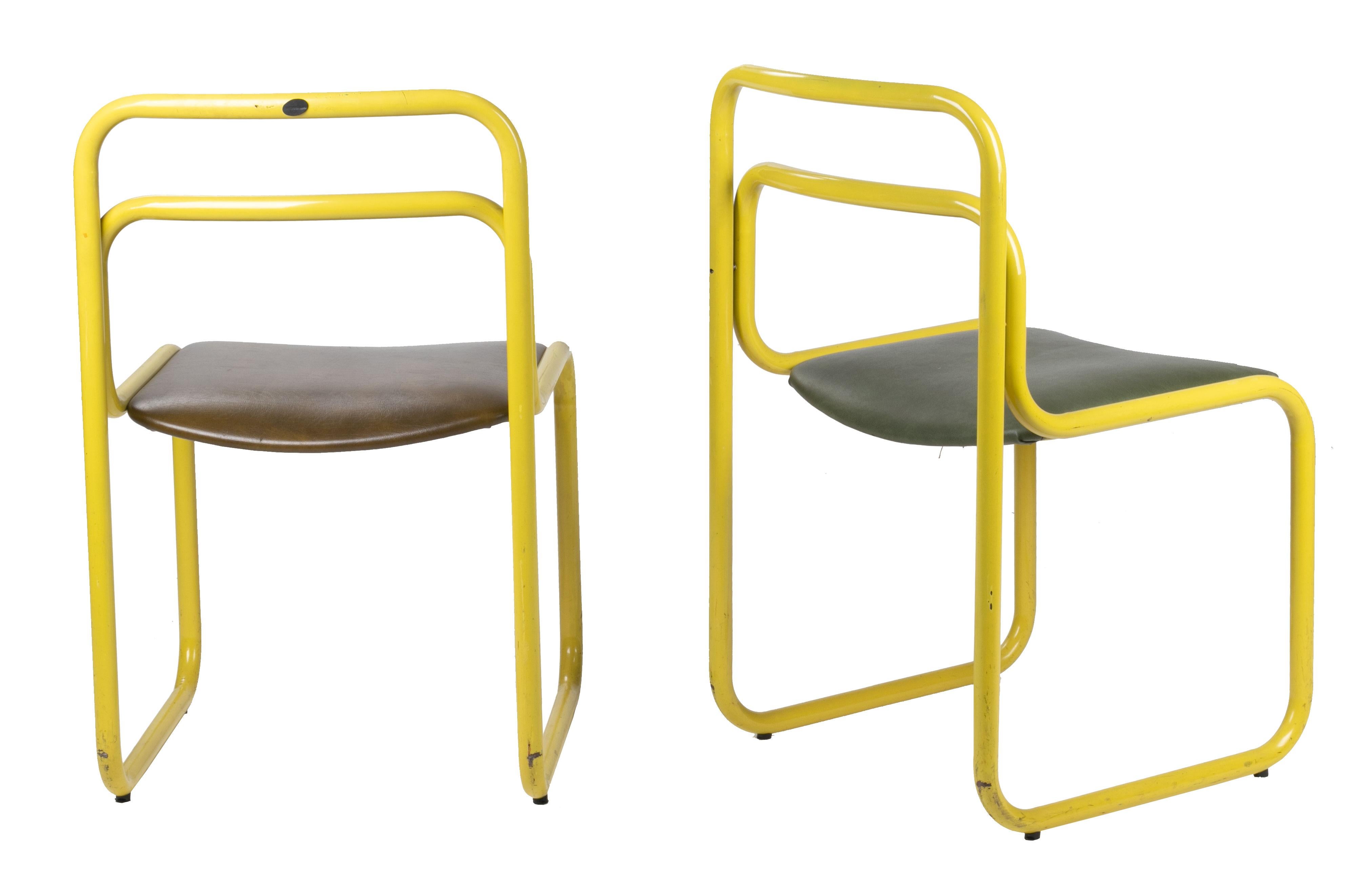 20th Century 1970s Italian Pair of Vintage Steel Yellow Chairs For Sale