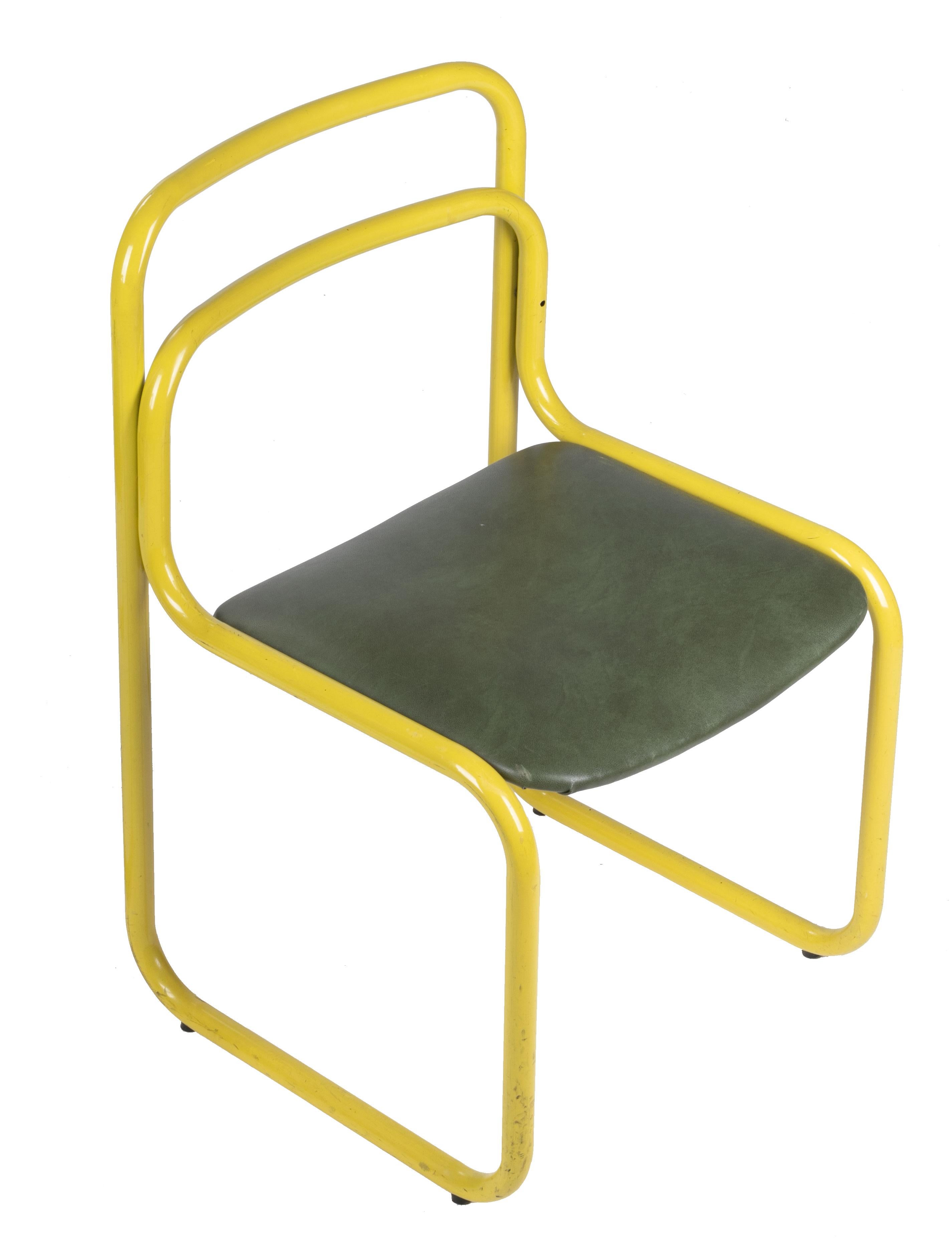 Iron 1970s Italian Pair of Vintage Steel Yellow Chairs For Sale