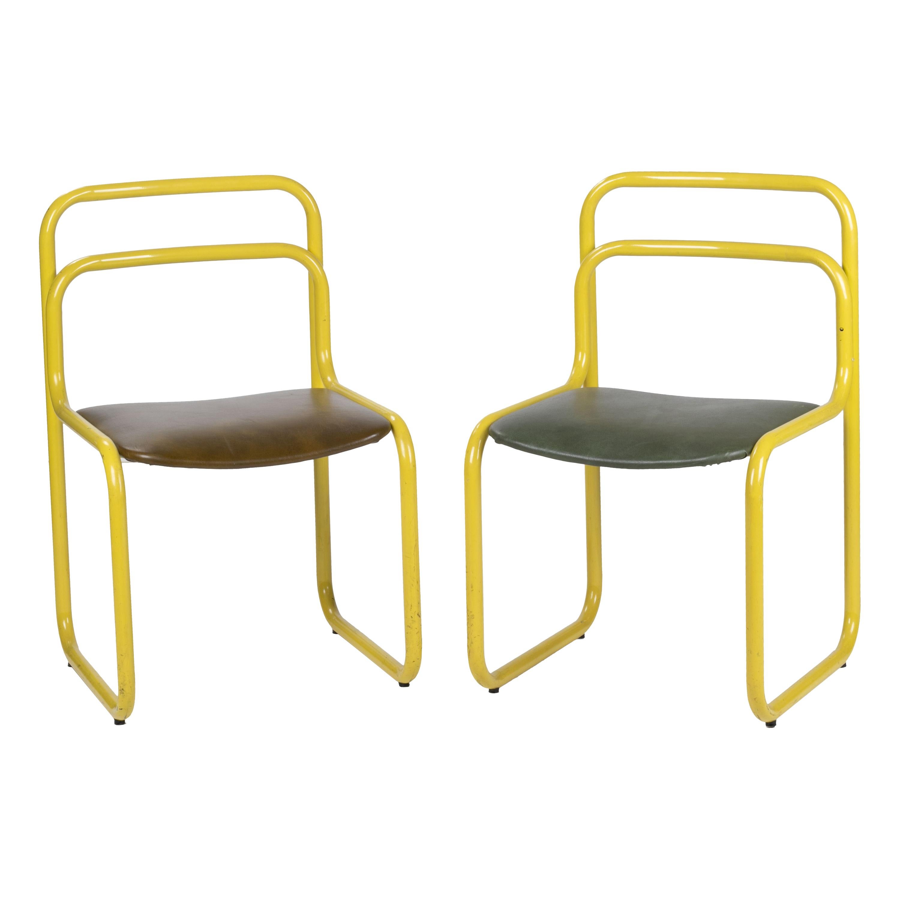 1970s Italian Pair of Vintage Steel Yellow Chairs For Sale