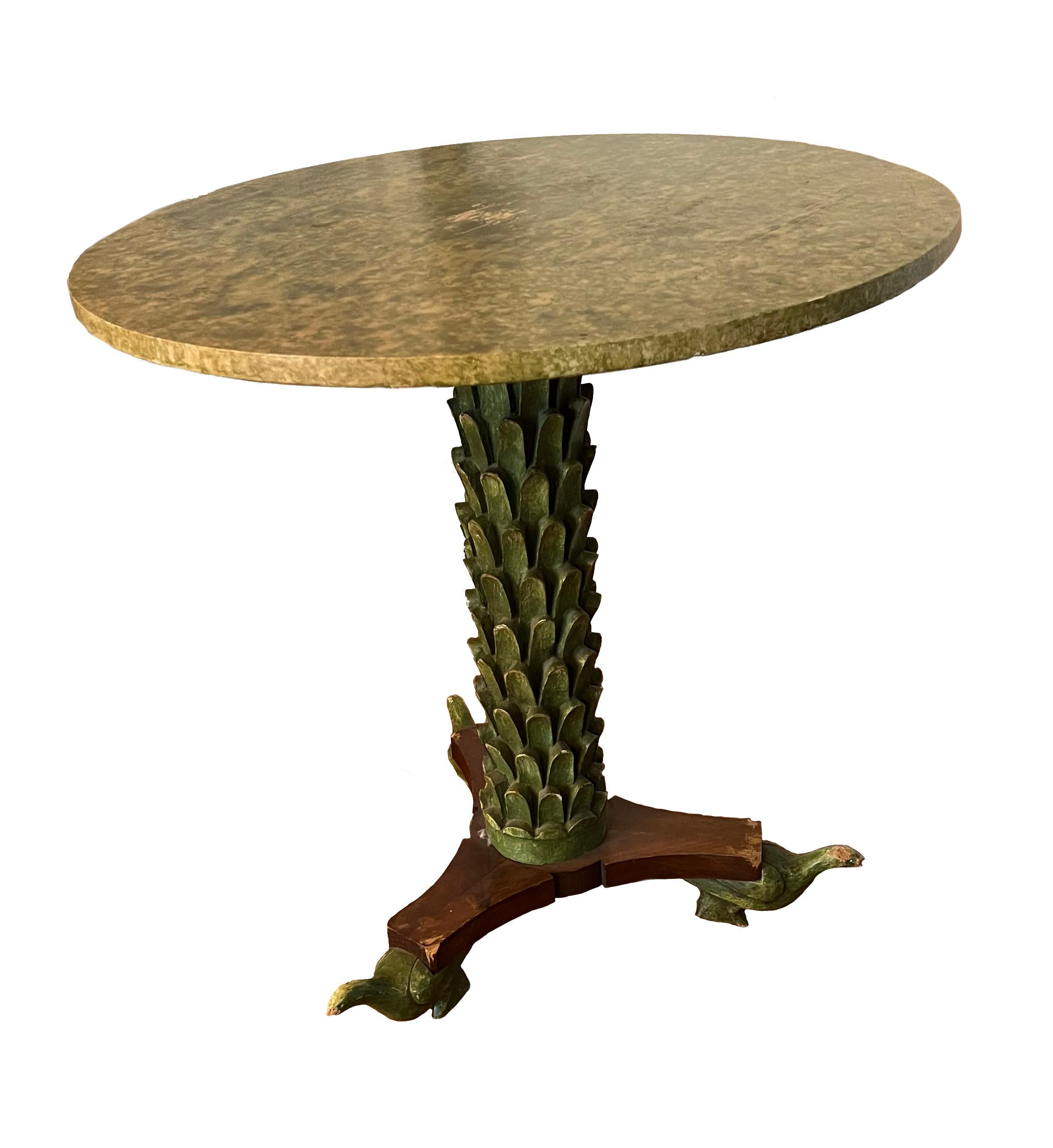 1970s Italian Palmette Pedestal Base with Carved Bird Feet and Marbleized Top  In Good Condition In New York, NY