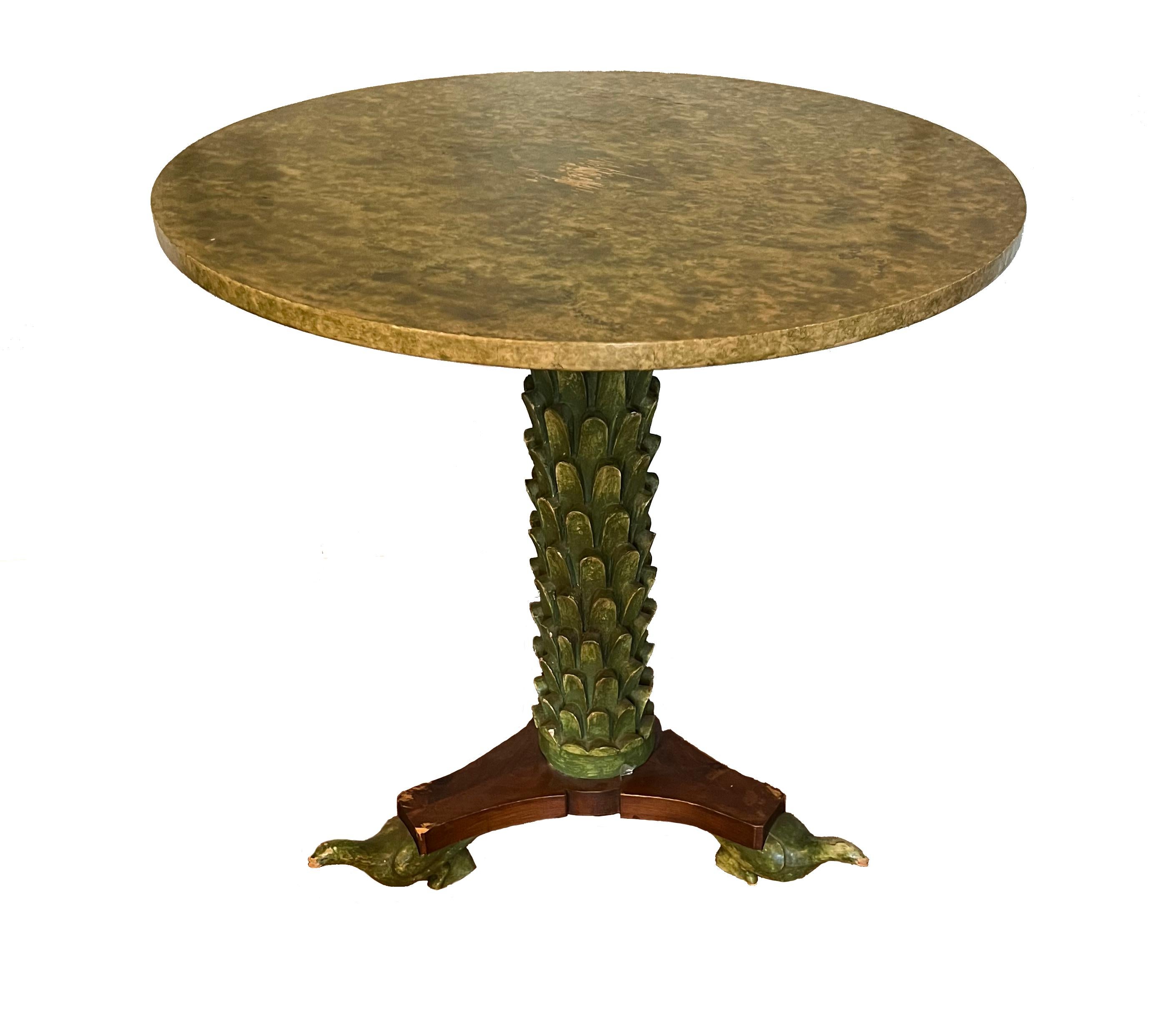 Late 20th Century 1970s Italian Palmette Pedestal Base with Carved Bird Feet and Marbleized Top 