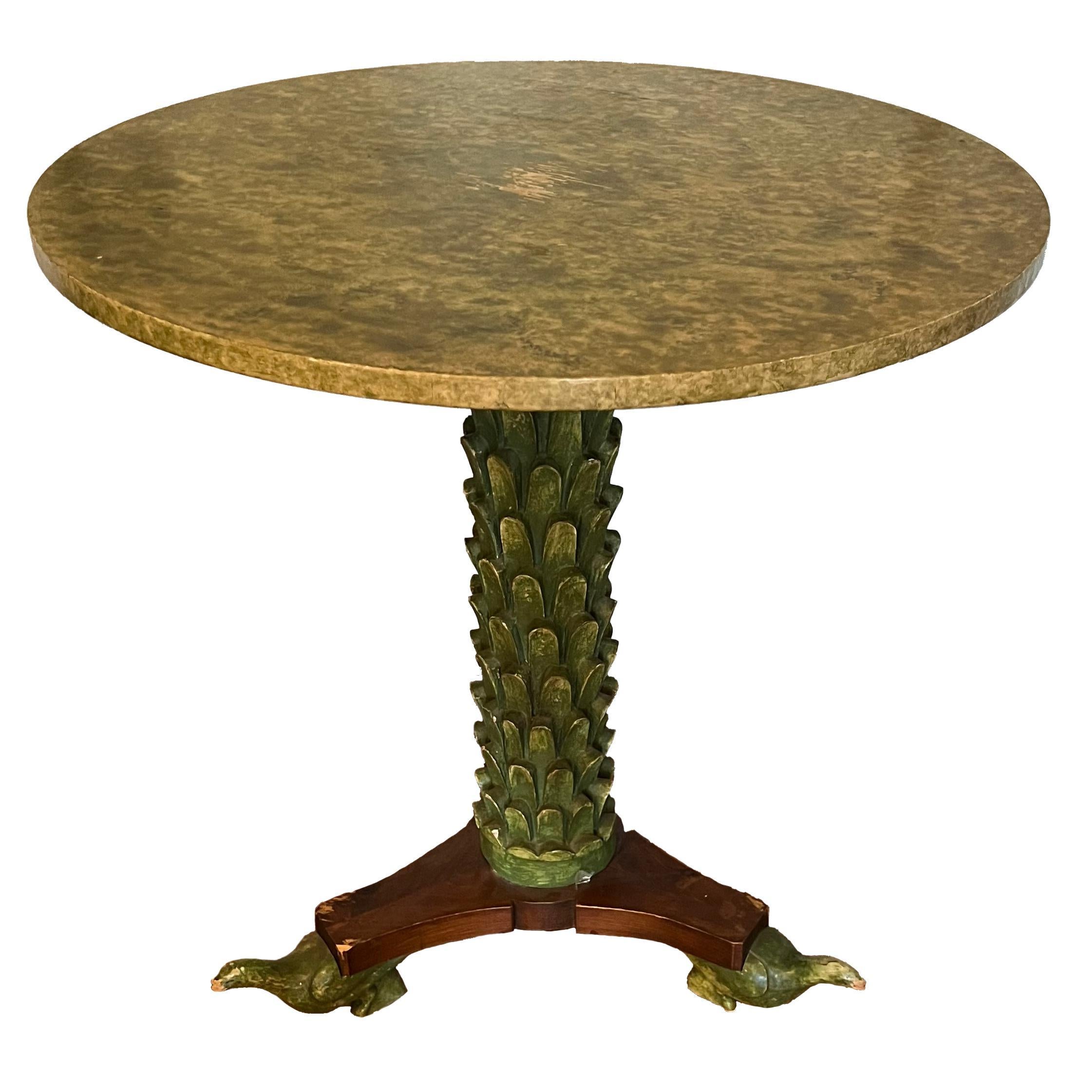 1970s Italian Palmette Pedestal Base with Carved Bird Feet and Marbleized Top 