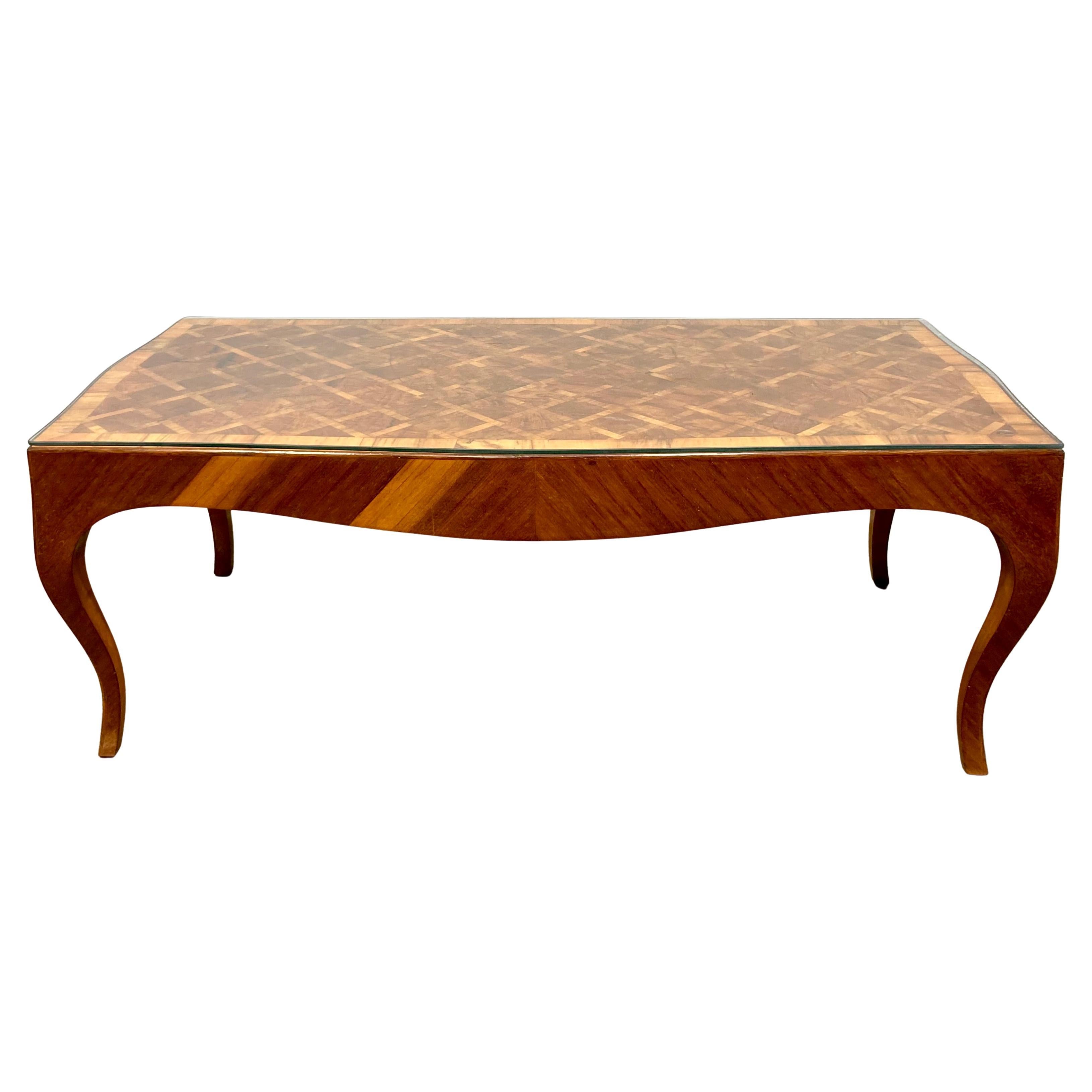 1970's Italian Parquet Olive-Wood Coffee Table en vente