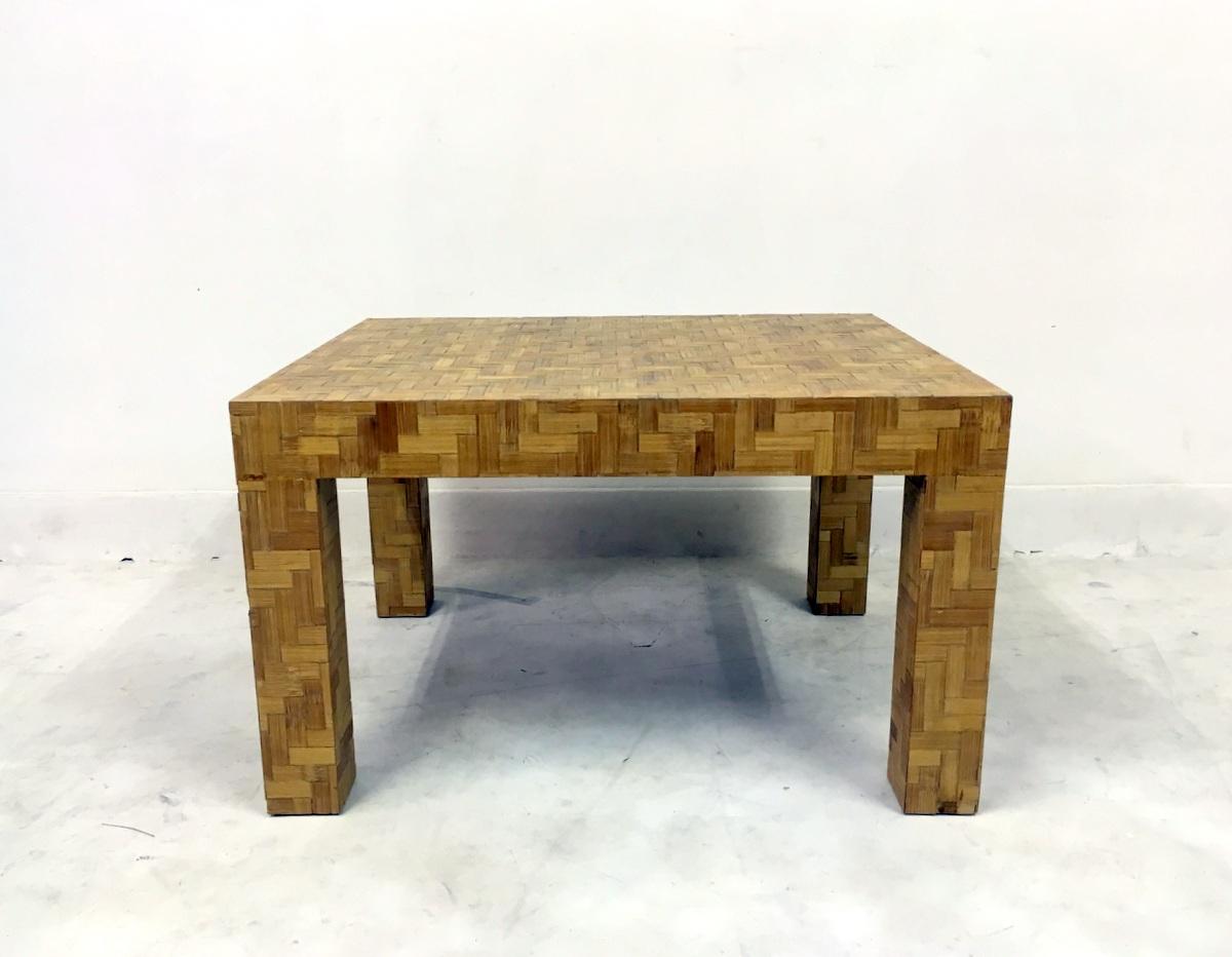 Hollywood Regency 1970s Italian Patchwork Bamboo Coffee Table For Sale