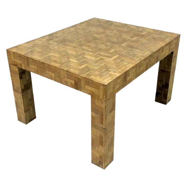 Table basse italienne en bambou patchwork des années 1970