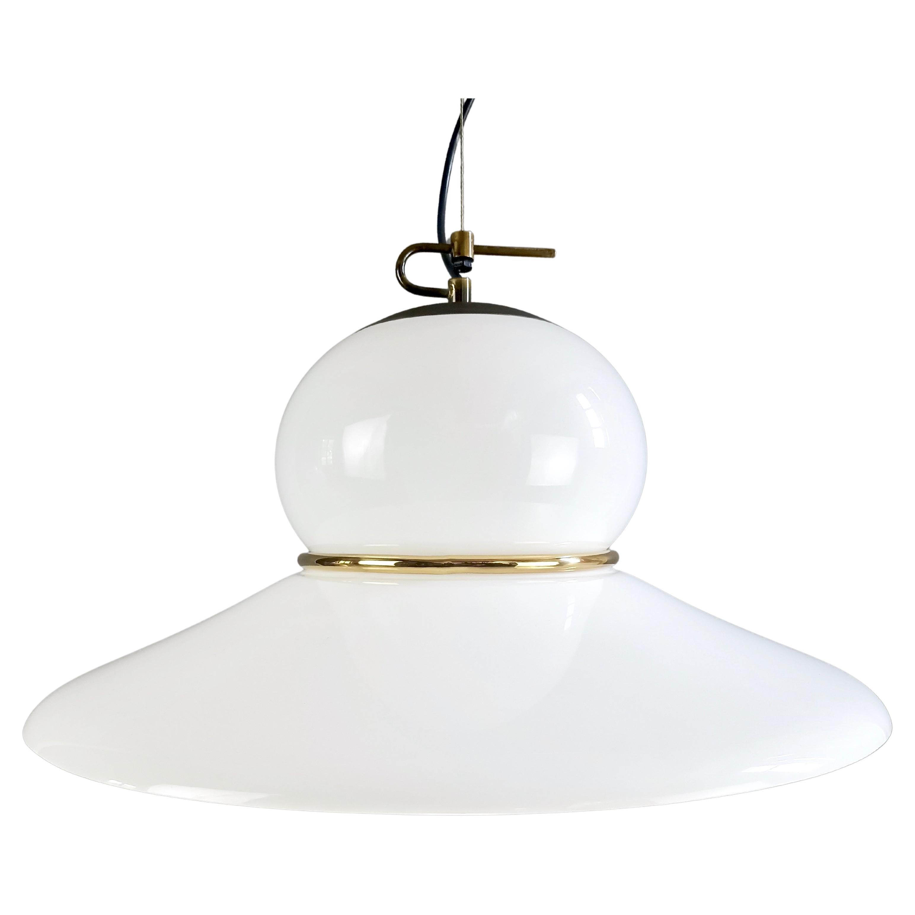 1970s Italian Plastic and Brass Pendant Lamp For Sale