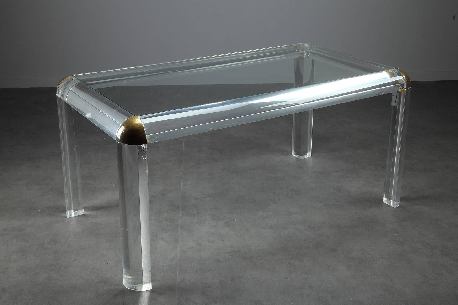 Late 20th Century 1970s Italian Plexiglas Table with Glass Tray
