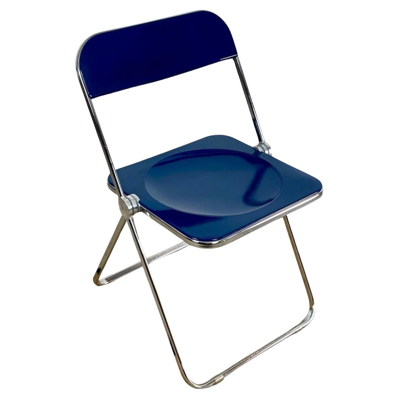 Silla plegable italiana Plia azul de los años 70 por Giancarlo Piretti para Castelli en venta