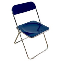 Silla plegable italiana Plia azul de los años 70 por Giancarlo Piretti para Castelli