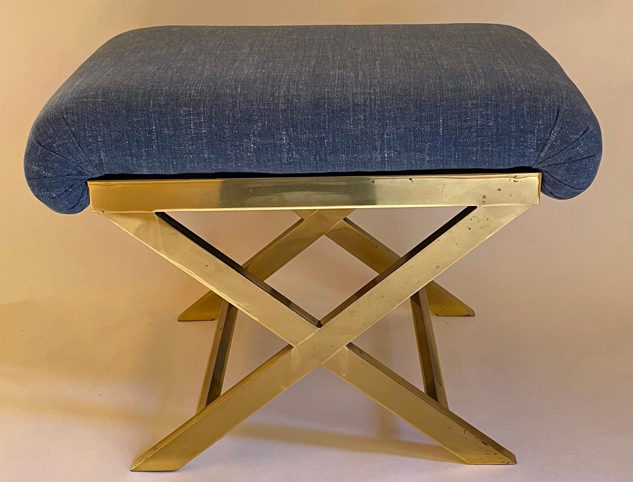 Mid-Century Modern 1970s Italian Polished Brass X-Base Bench